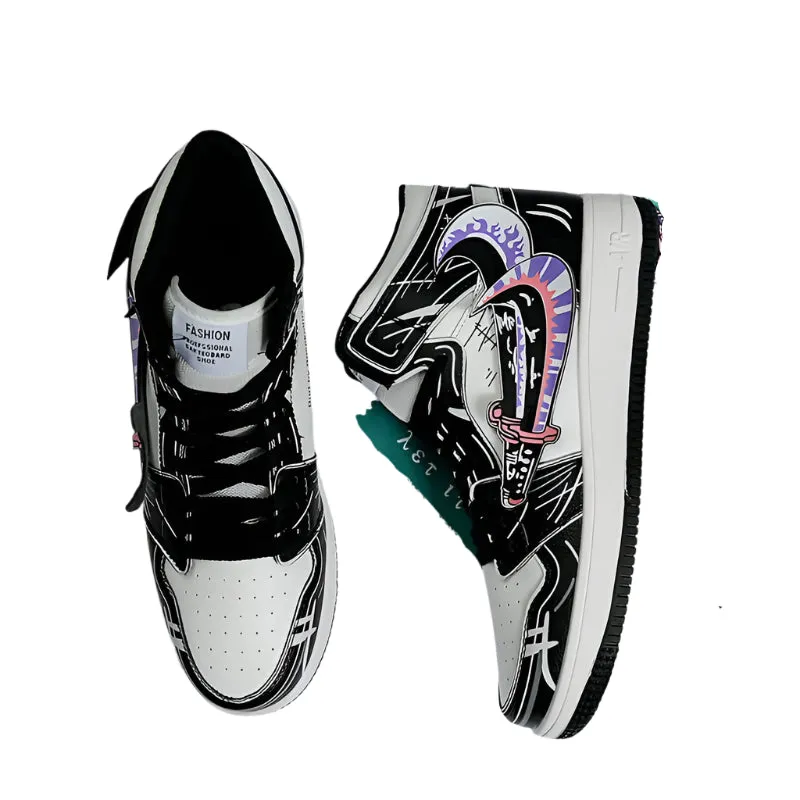 2025 One Piece Luffy Anime Canvas Sneakers – Casual Basketball Shoes, Cartoon Print, Comfortable Flats, Perfect Birthday Gift for Fans