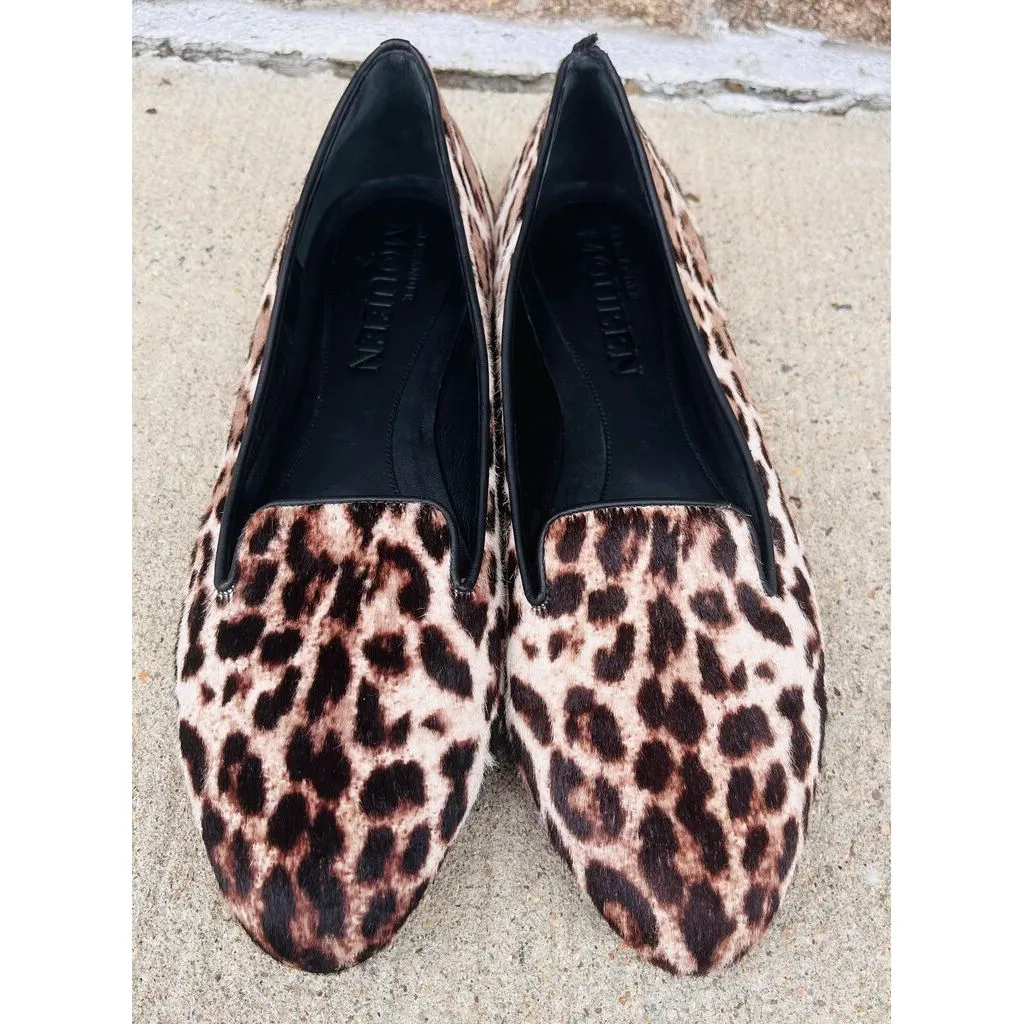 Alexander McQueen Leopard Pony Hair Loafers - Size 40
