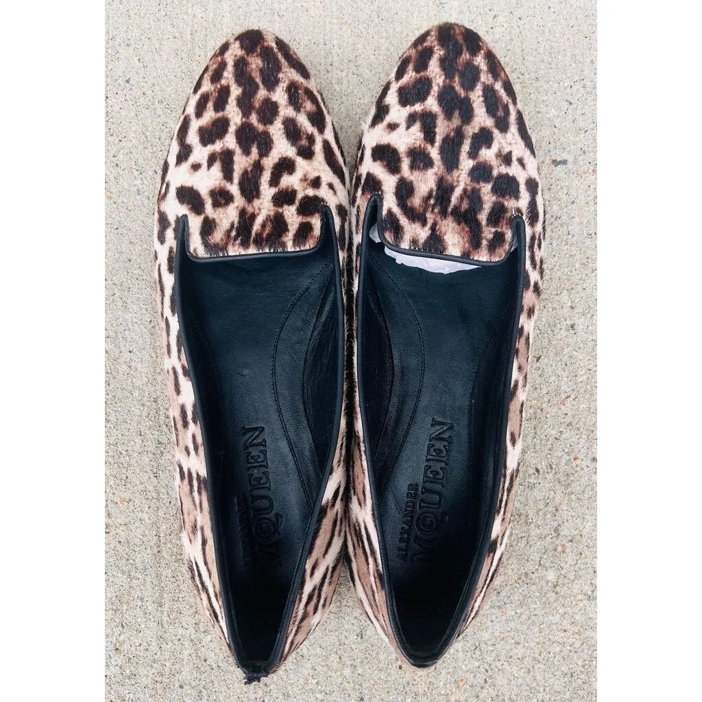 Alexander McQueen Leopard Pony Hair Loafers - Size 40