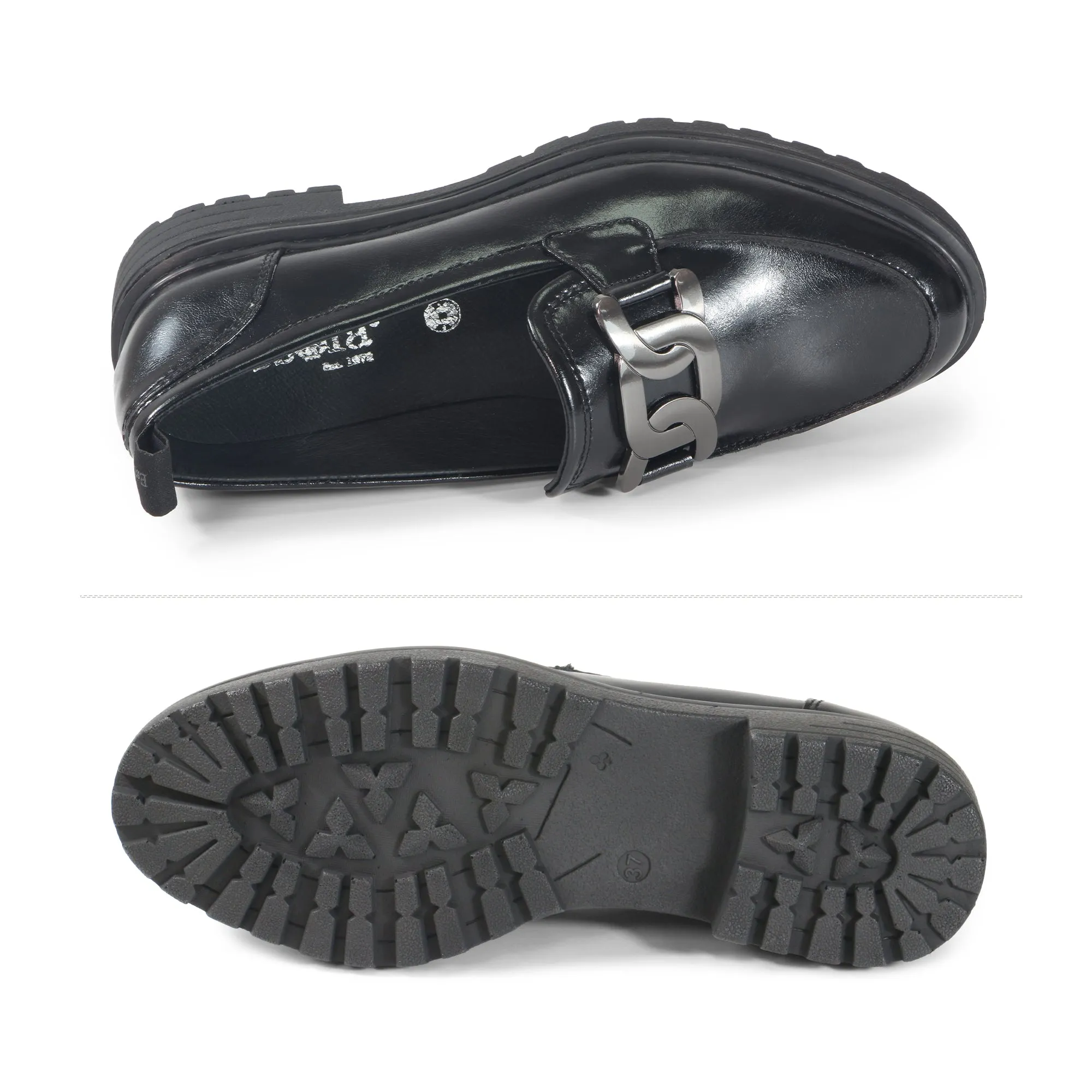 Arezzo Metallic Chain Loafers (Nero)