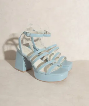 Blue Summer Thick Heel High Heels