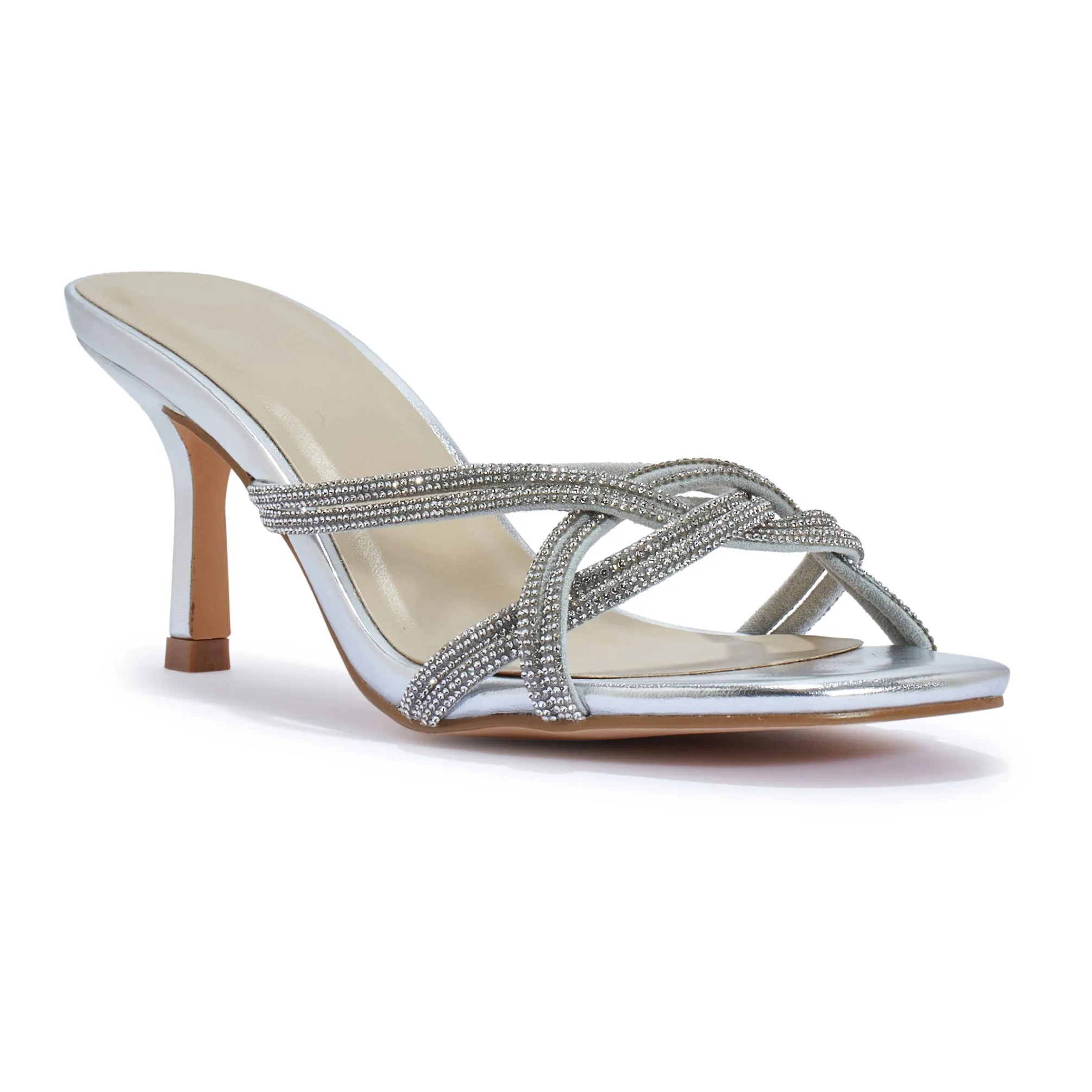 CLOVE5 LOW HEEL DIAMANTE STRIP SANDALS