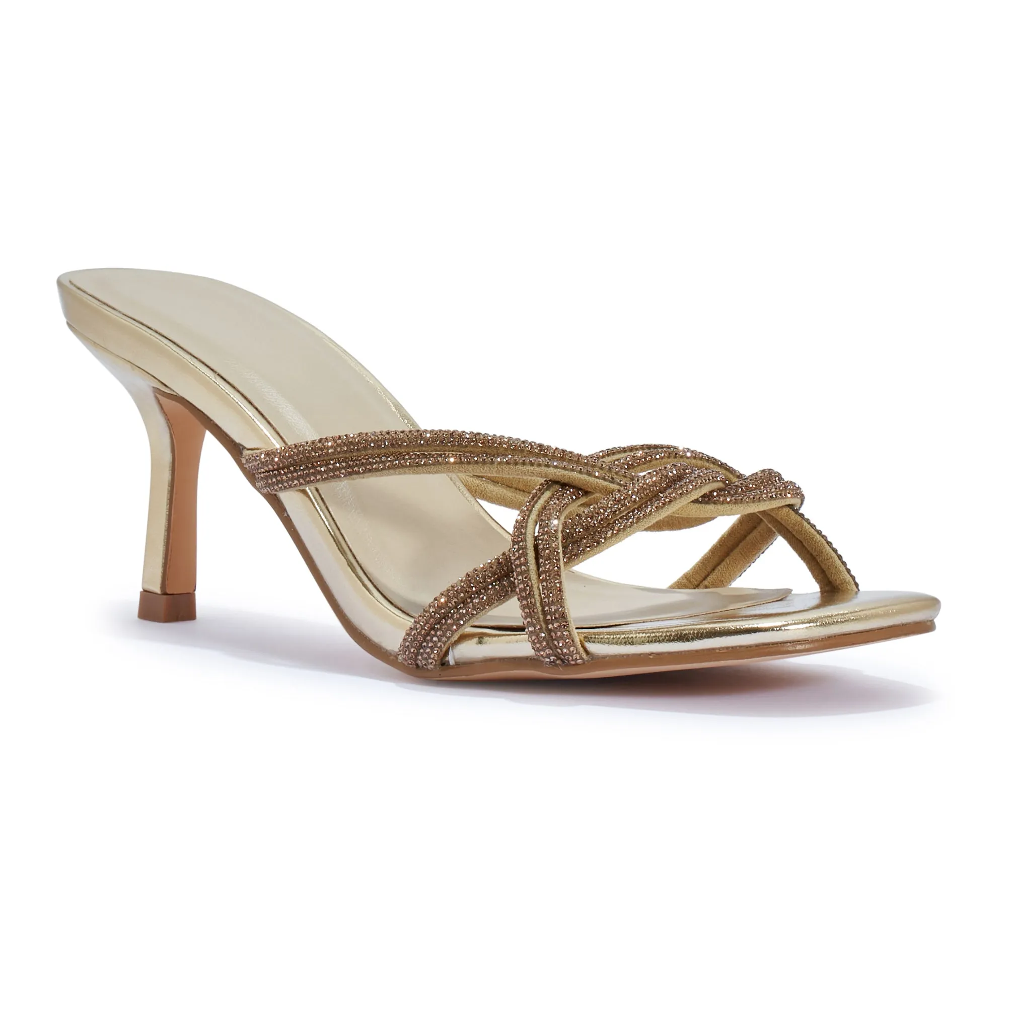 CLOVE5 LOW HEEL DIAMANTE STRIP SANDALS