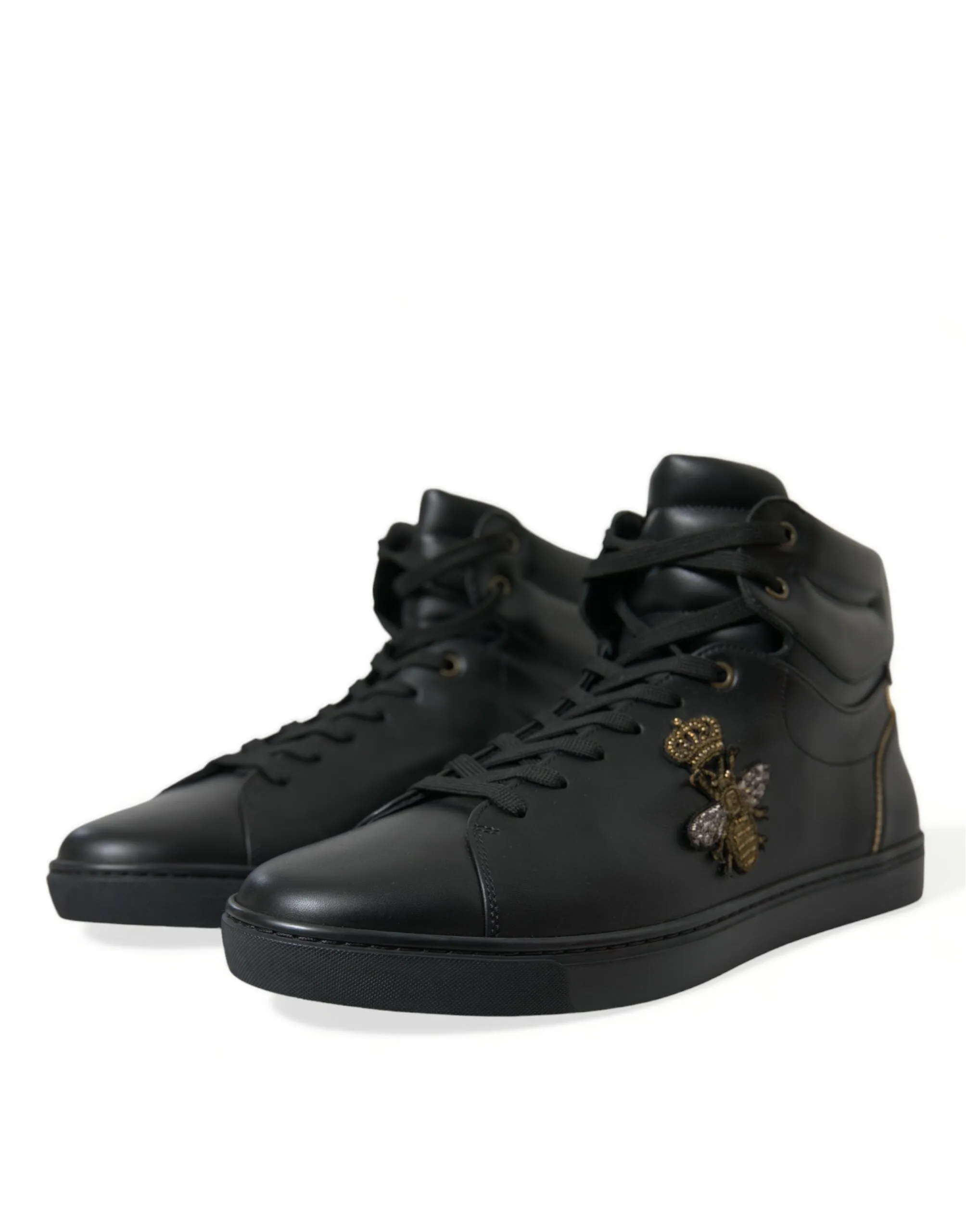 Dolce & Gabbana Elegant Black Mid-Top Leather Sneakers