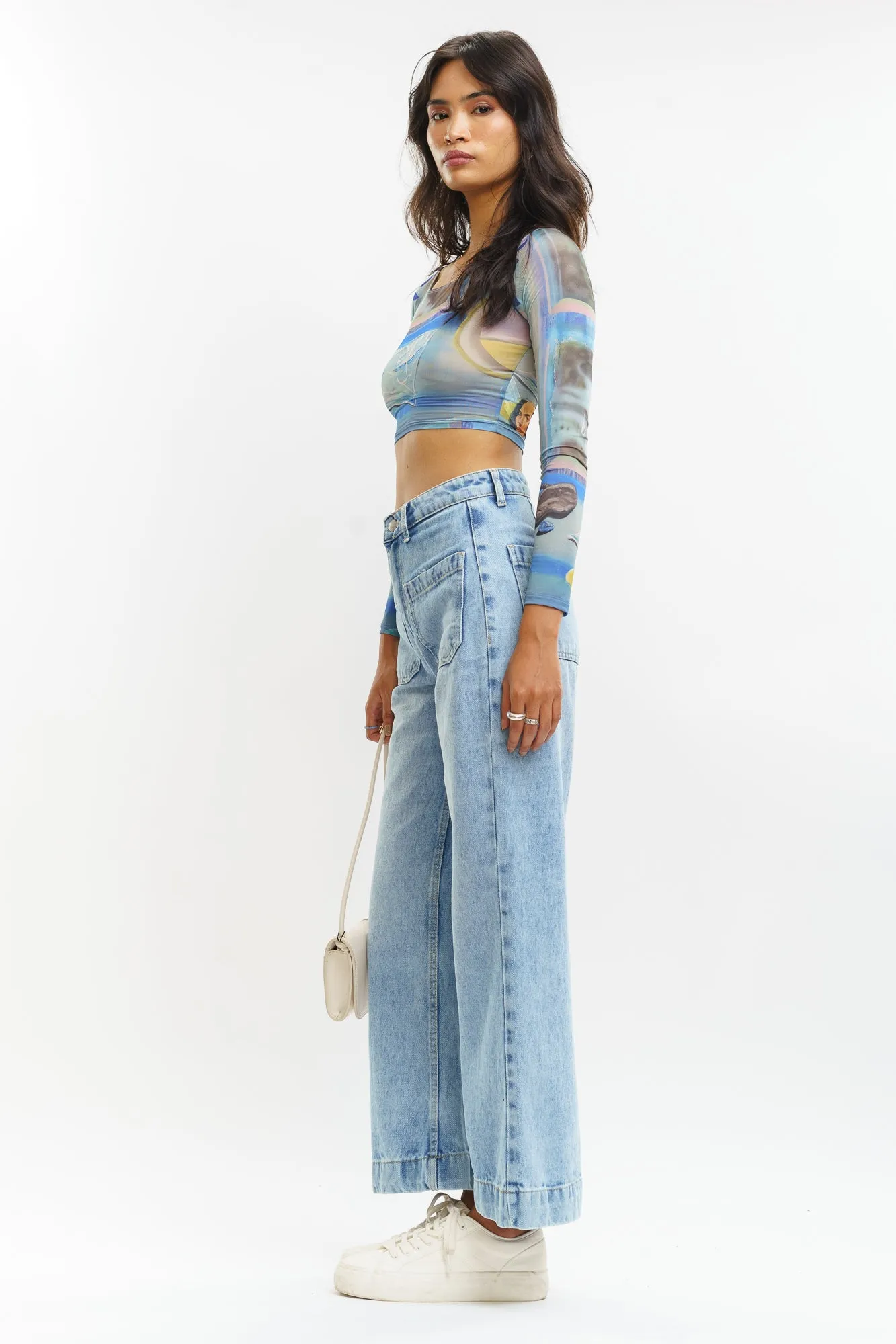 Front Pocket Fresh Indigo Wide Jeans