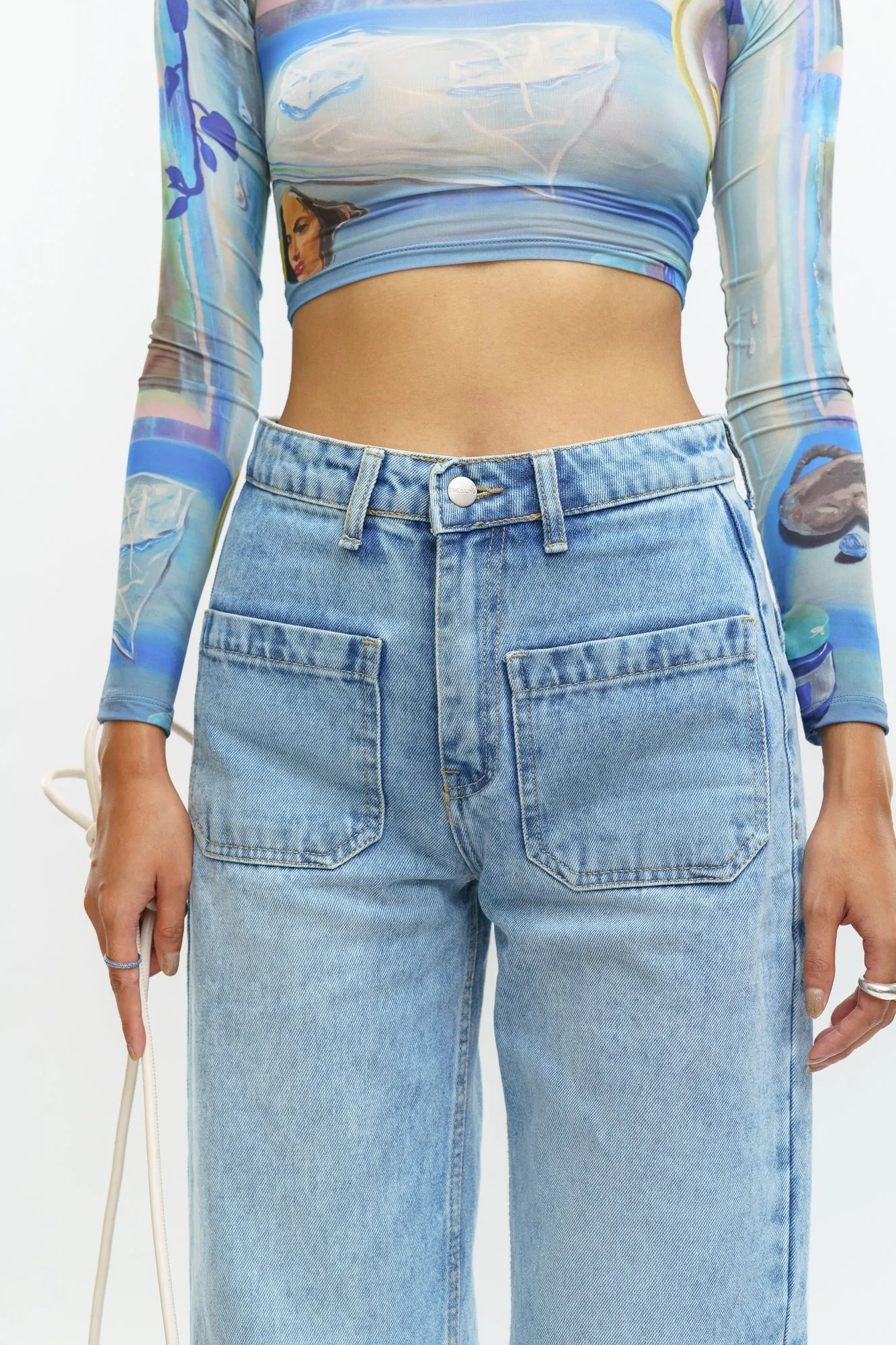 Front Pocket Fresh Indigo Wide Jeans