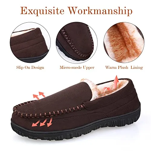 Harebell Slippers for Men Men's Memory Foam Moccasin Slippers Indoor Outdoor Bedroom Slipper Brown 11 M US