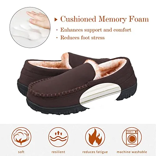 Harebell Slippers for Men Men's Memory Foam Moccasin Slippers Indoor Outdoor Bedroom Slipper Brown 11 M US
