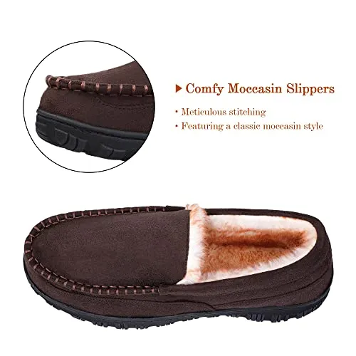Harebell Slippers for Men Men's Memory Foam Moccasin Slippers Indoor Outdoor Bedroom Slipper Brown 11 M US