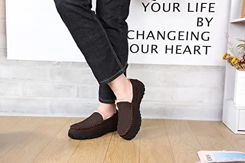 Harebell Slippers for Men Men's Memory Foam Moccasin Slippers Indoor Outdoor Bedroom Slipper Brown 11 M US