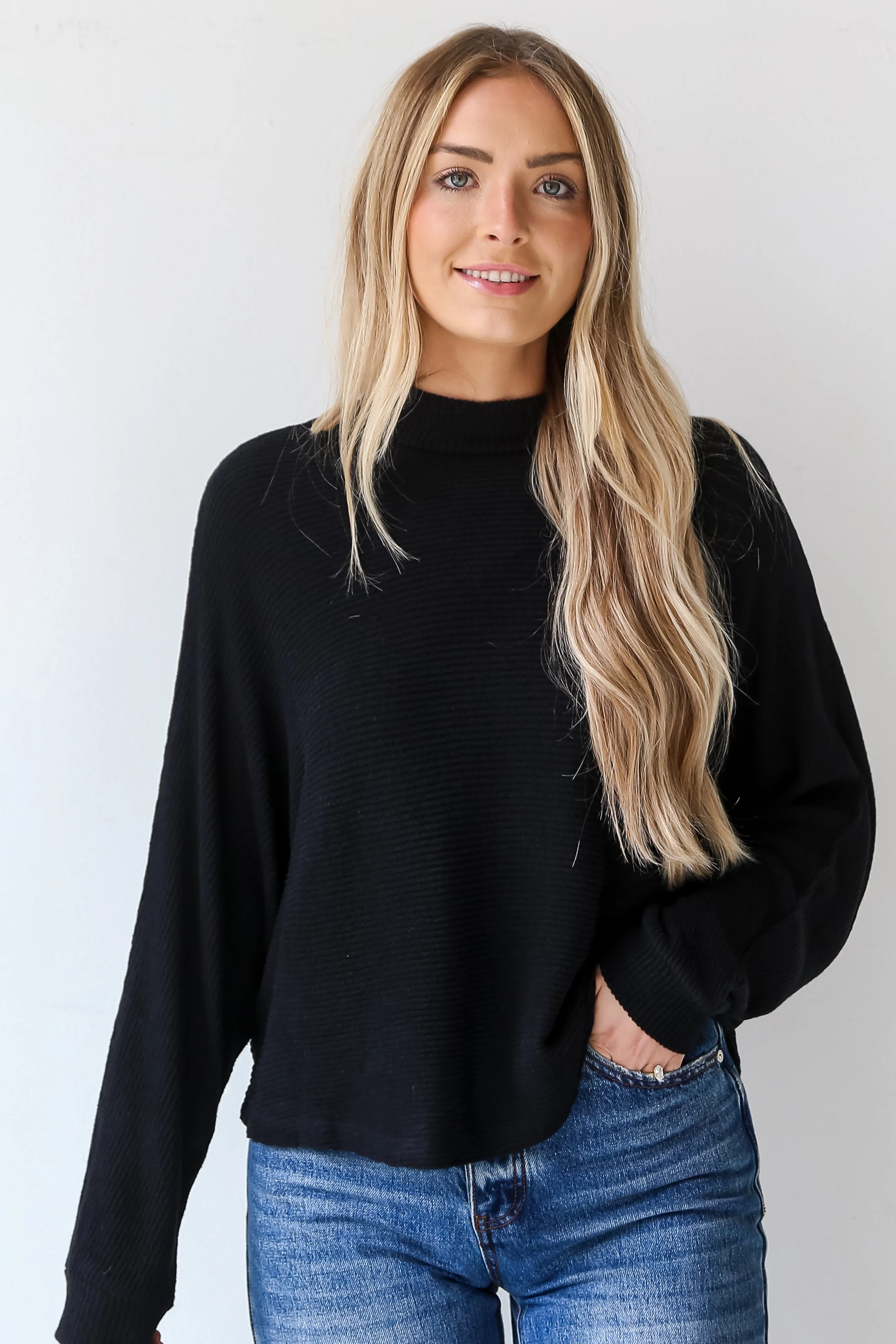 Homebody Black Brushed Ribbed Knit Top - DOORBUSTER