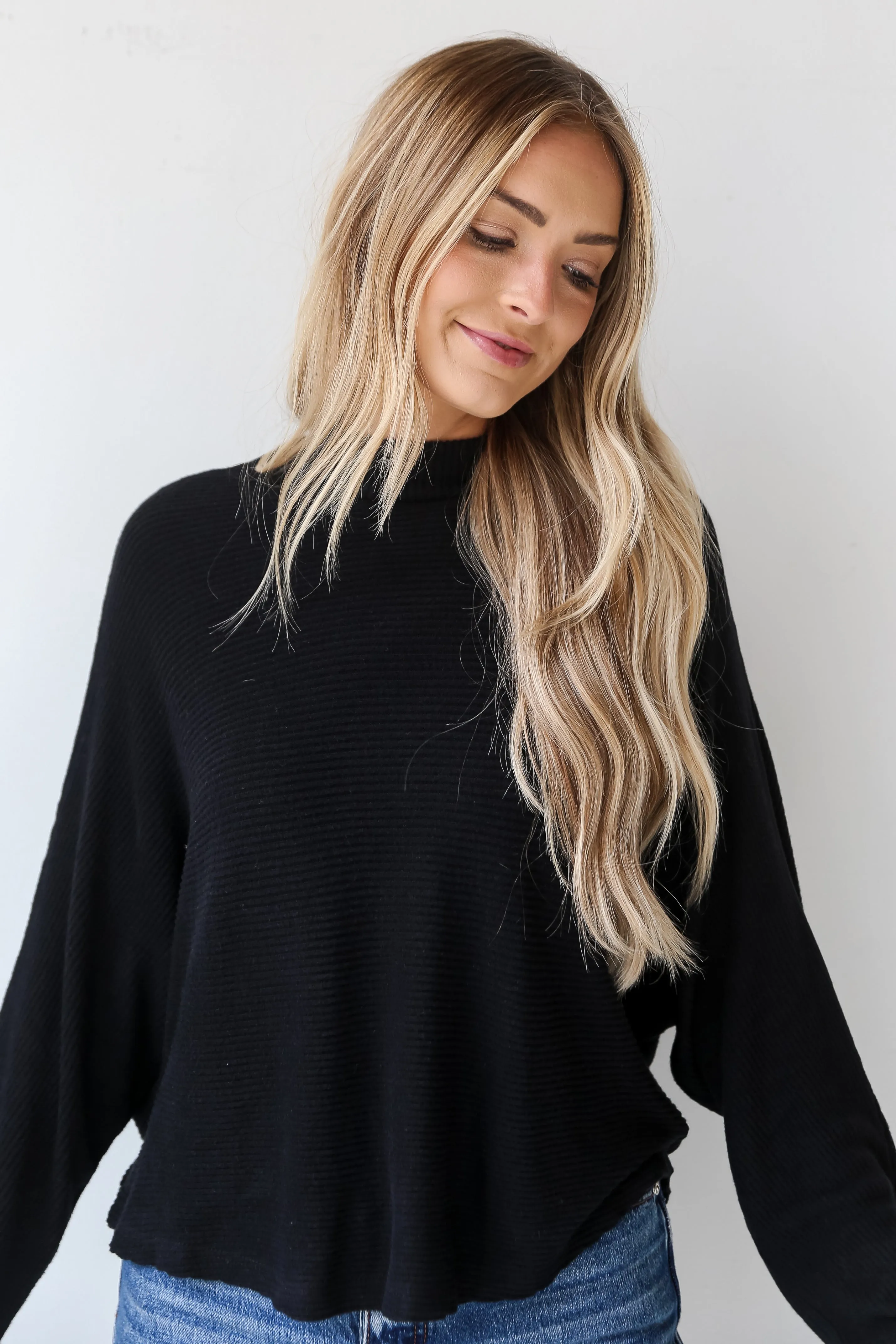 Homebody Black Brushed Ribbed Knit Top - DOORBUSTER