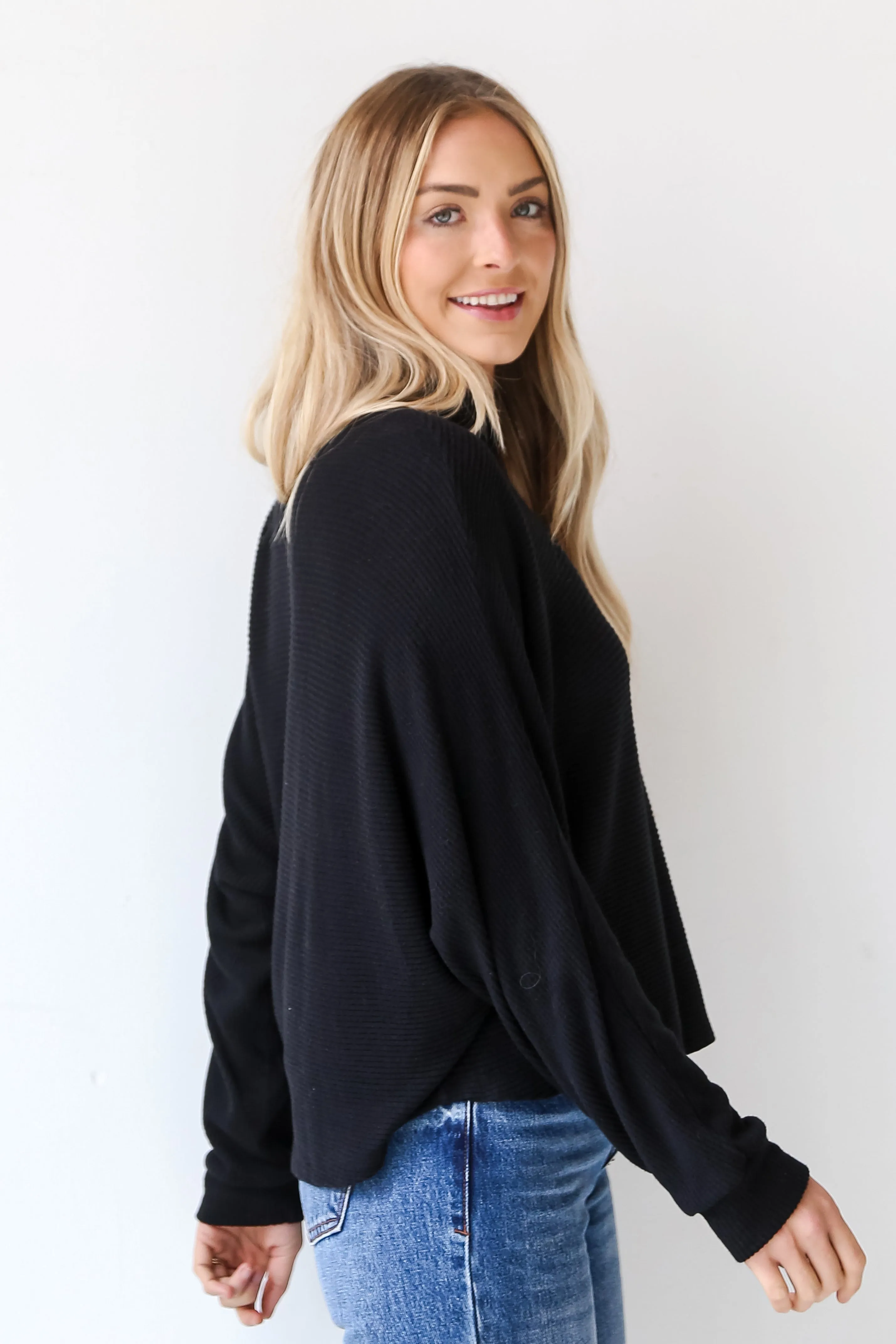 Homebody Black Brushed Ribbed Knit Top - DOORBUSTER