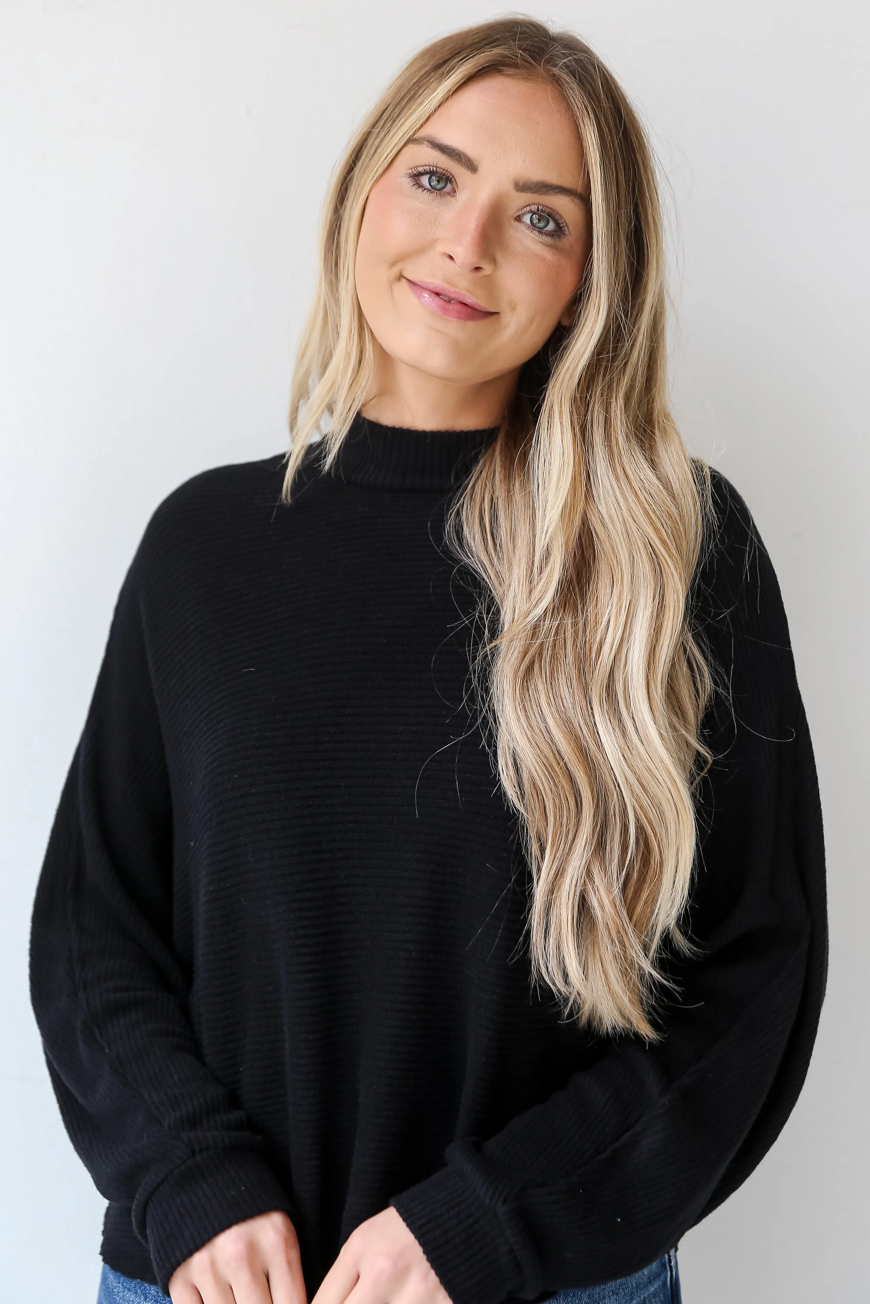 Homebody Black Brushed Ribbed Knit Top - DOORBUSTER