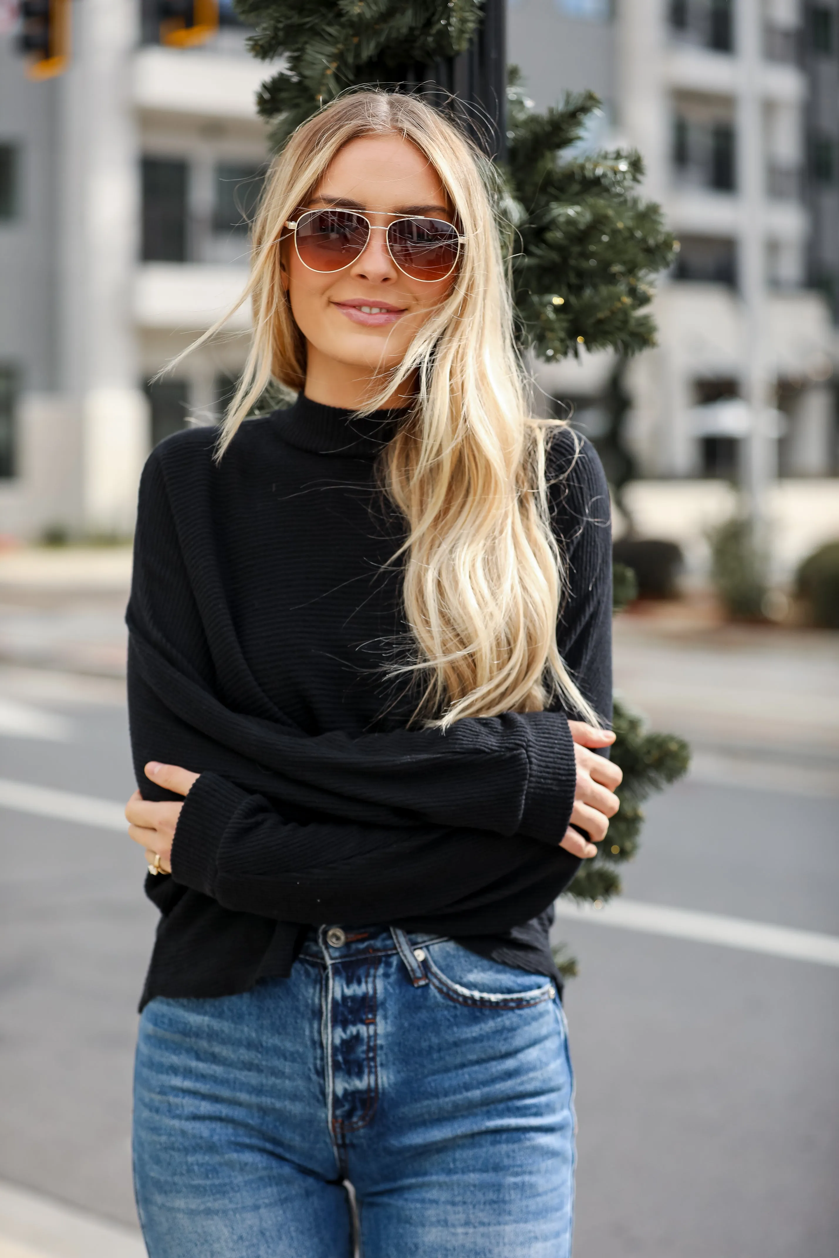 Homebody Black Brushed Ribbed Knit Top - DOORBUSTER