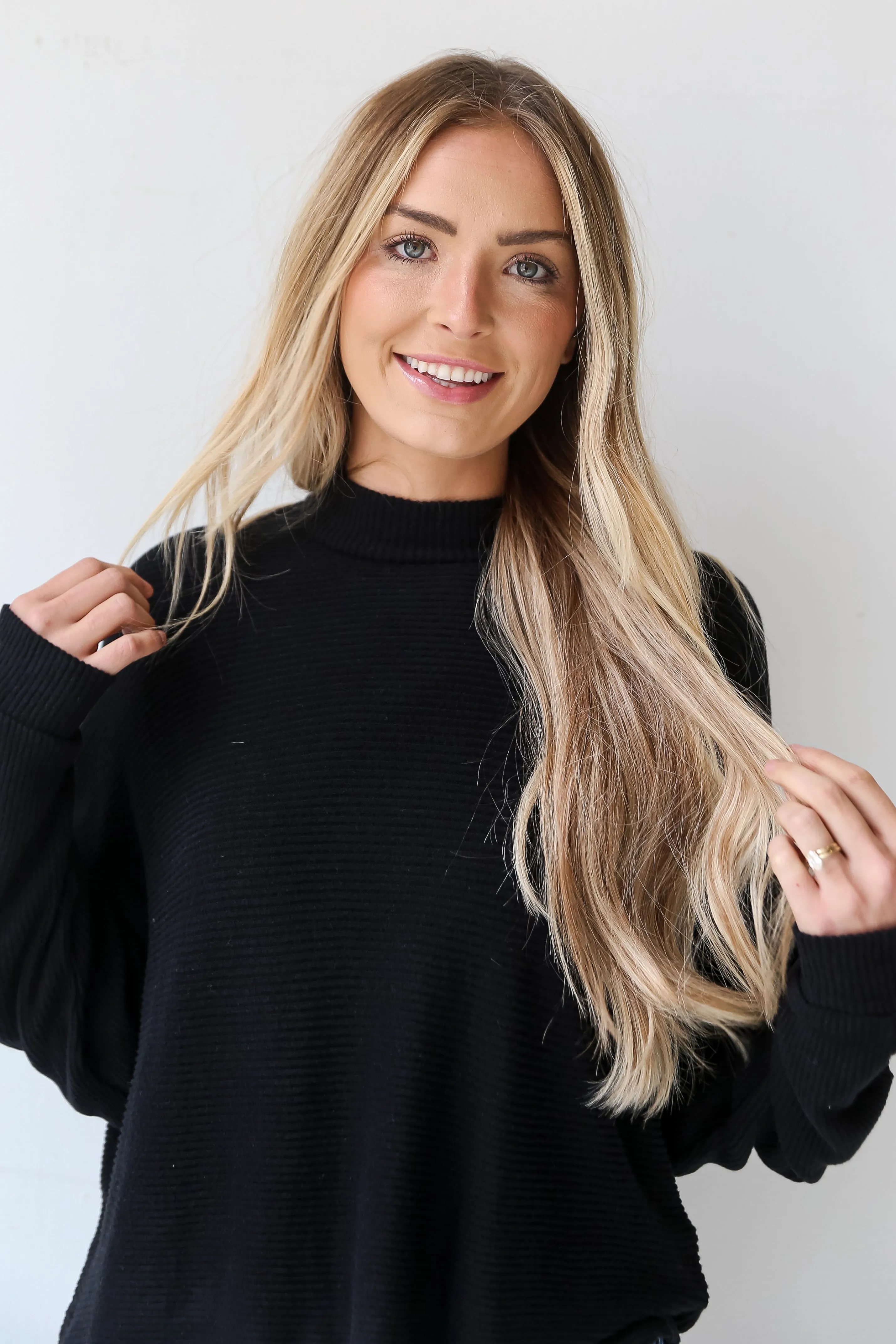 Homebody Black Brushed Ribbed Knit Top - DOORBUSTER