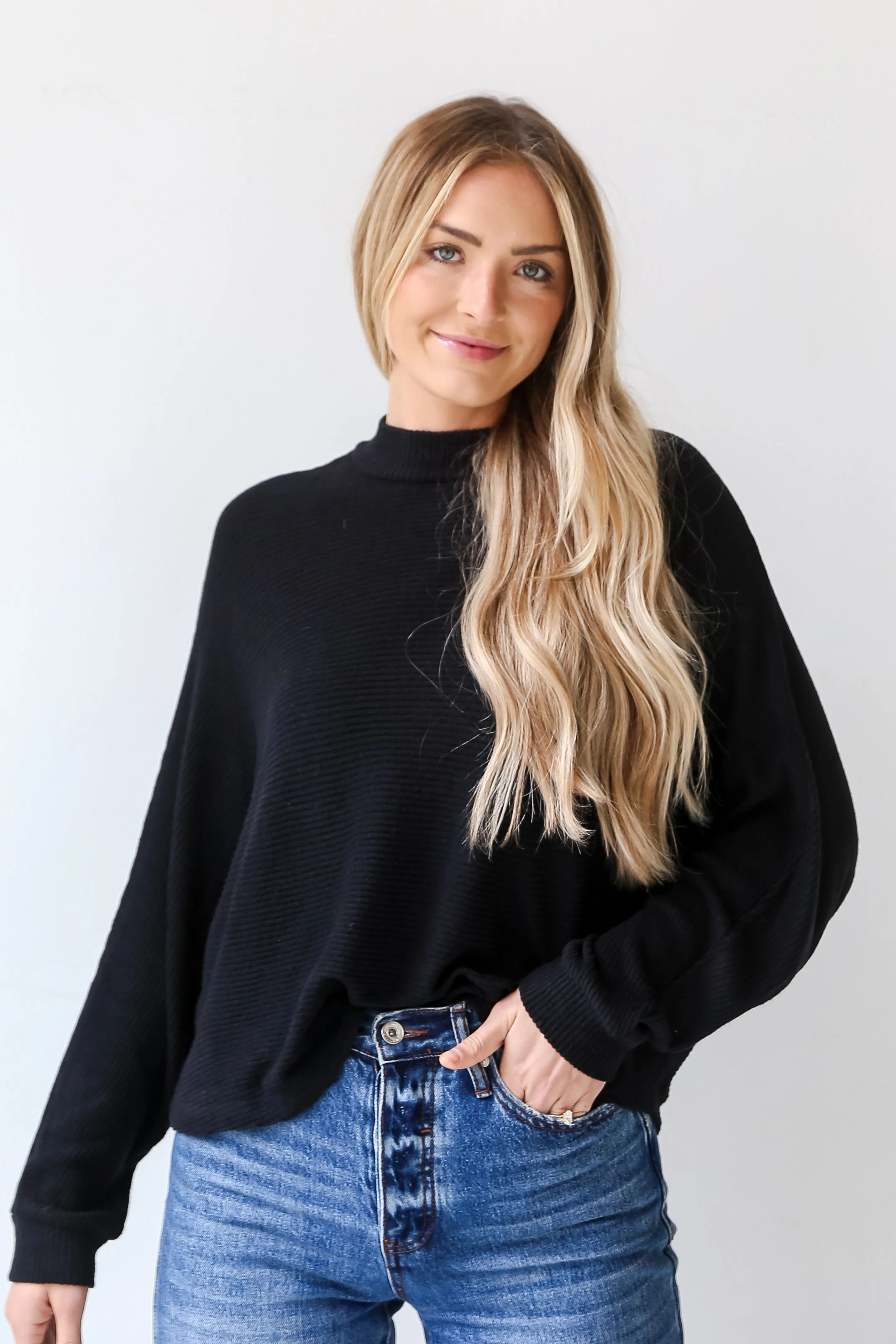 Homebody Black Brushed Ribbed Knit Top - DOORBUSTER