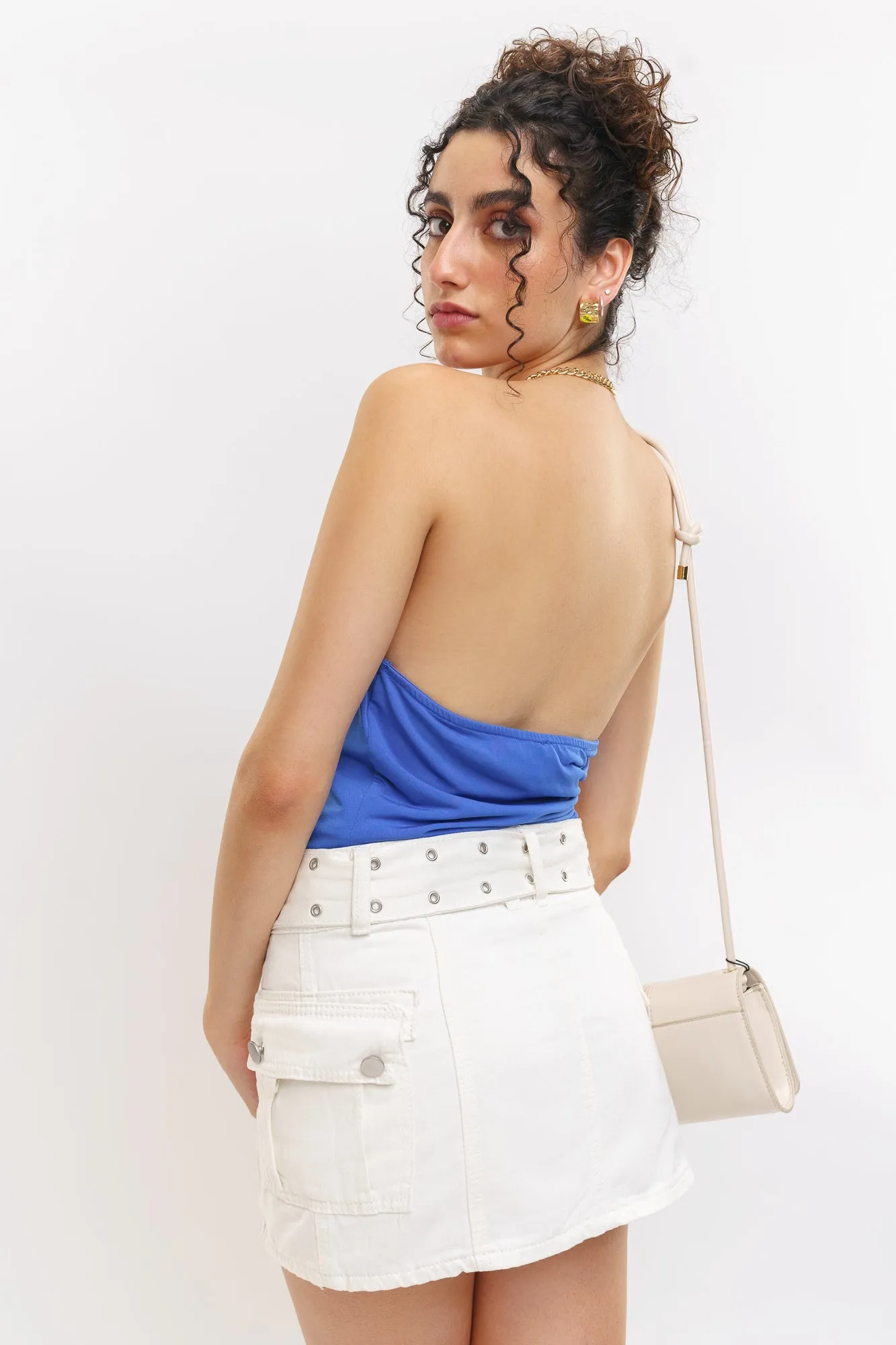 Ivory Belted Mini Skirt