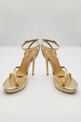 Kalilah Crossover Strap Platform Heeled Sandals in Gold