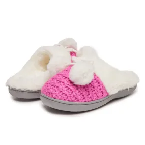 Laura Ashley Girl's Box Stitch Knit Clog Slippers with Pom Poms
