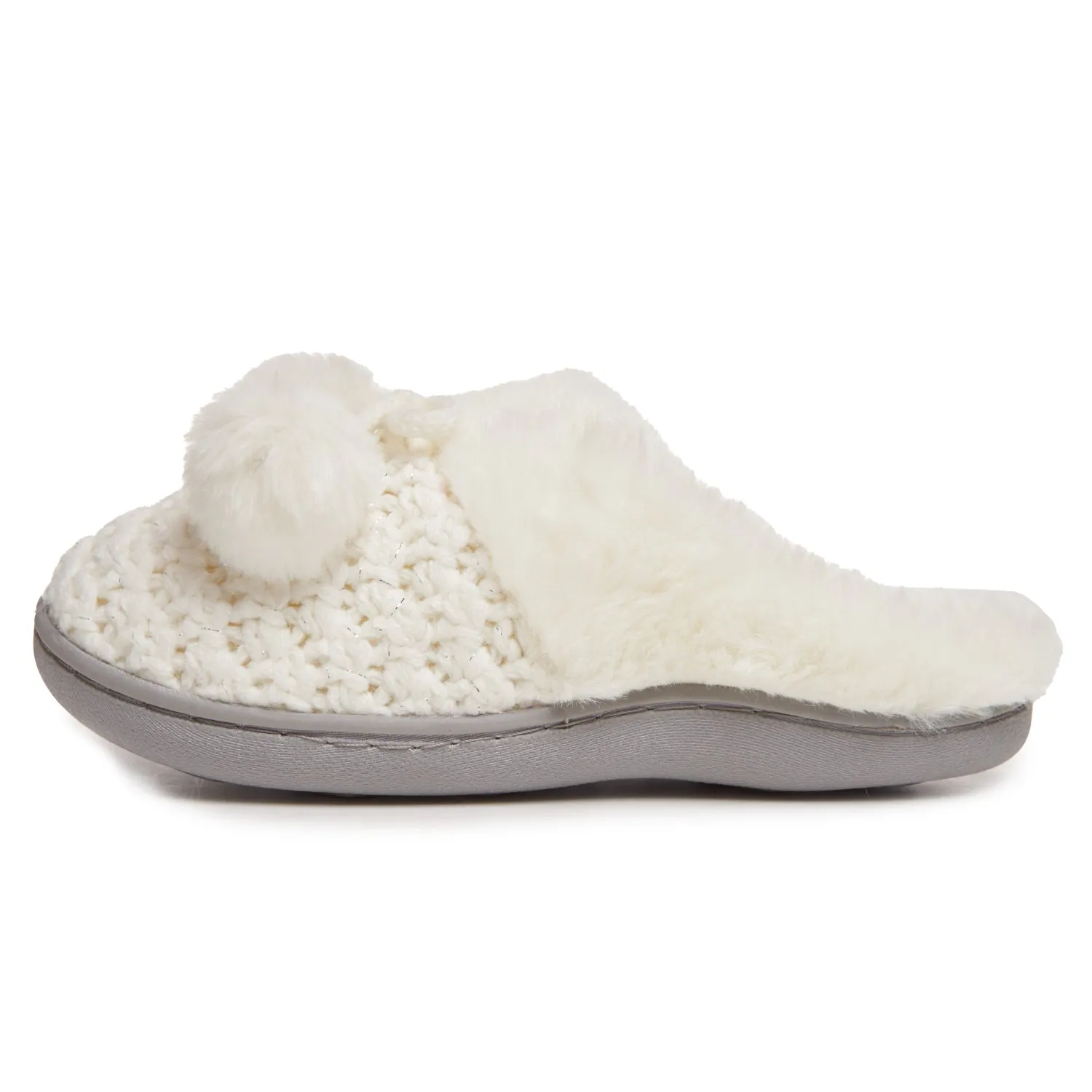 Laura Ashley Girl's Box Stitch Knit Clog Slippers with Pom Poms