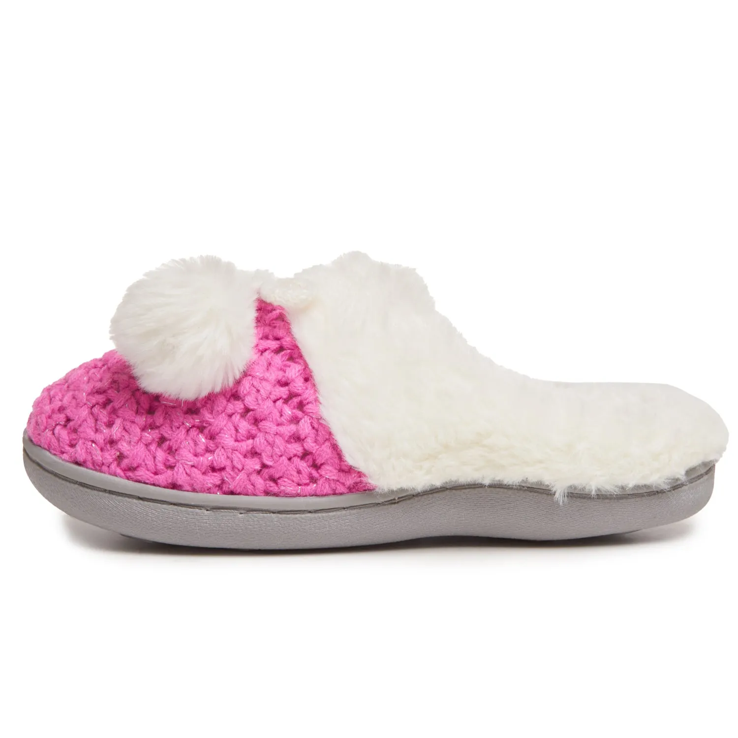 Laura Ashley Girl's Box Stitch Knit Clog Slippers with Pom Poms
