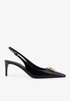 Lollo 60 DG Logo Slingback Pumps in Polished Leather
