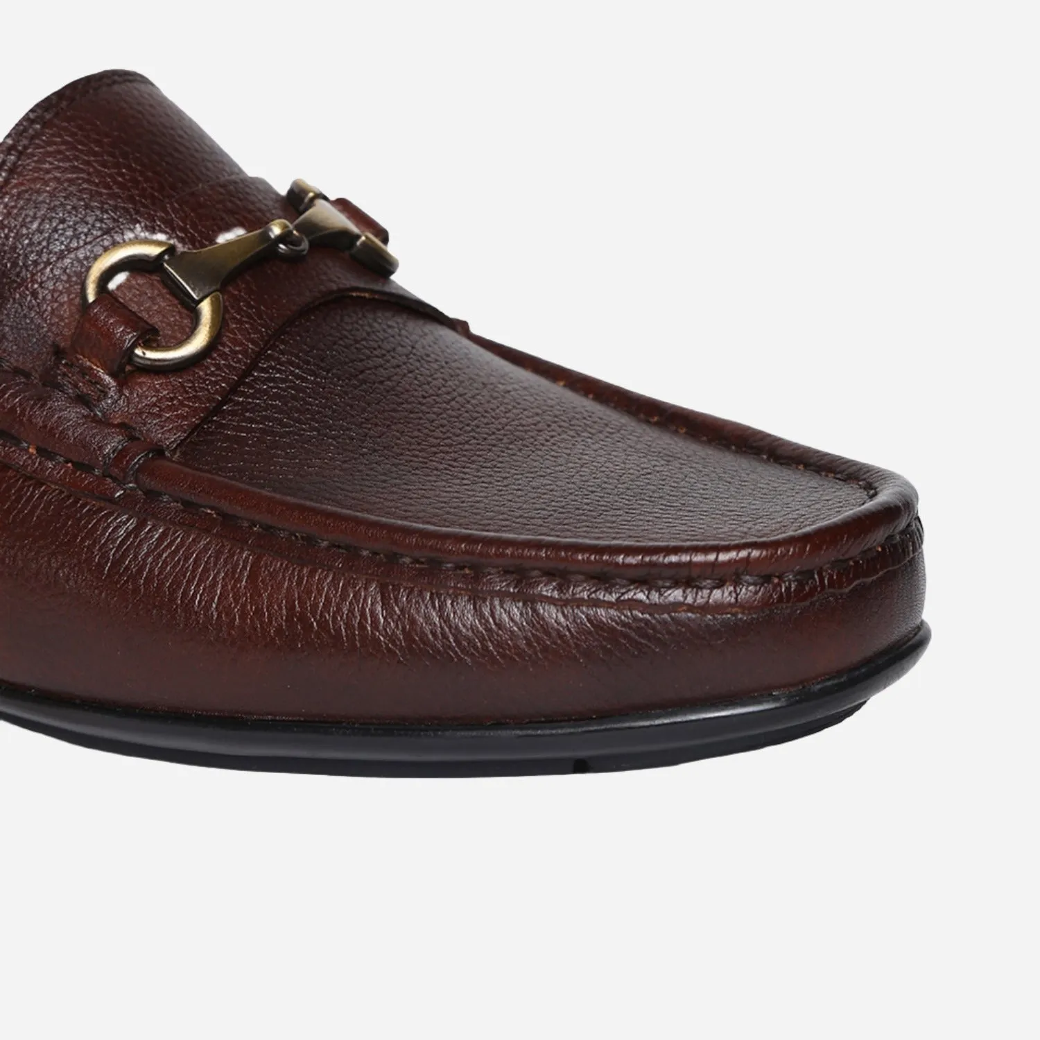 Masabih Genuine Milled Leather Brown Mocassin Shoes with Saddle Ornament for Men
