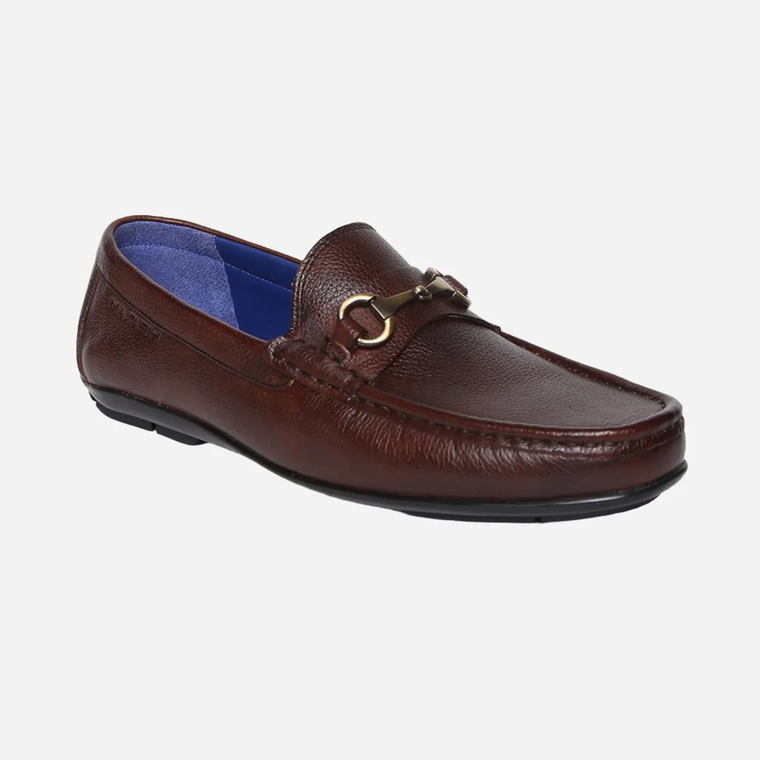 Masabih Genuine Milled Leather Brown Mocassin Shoes with Saddle Ornament for Men