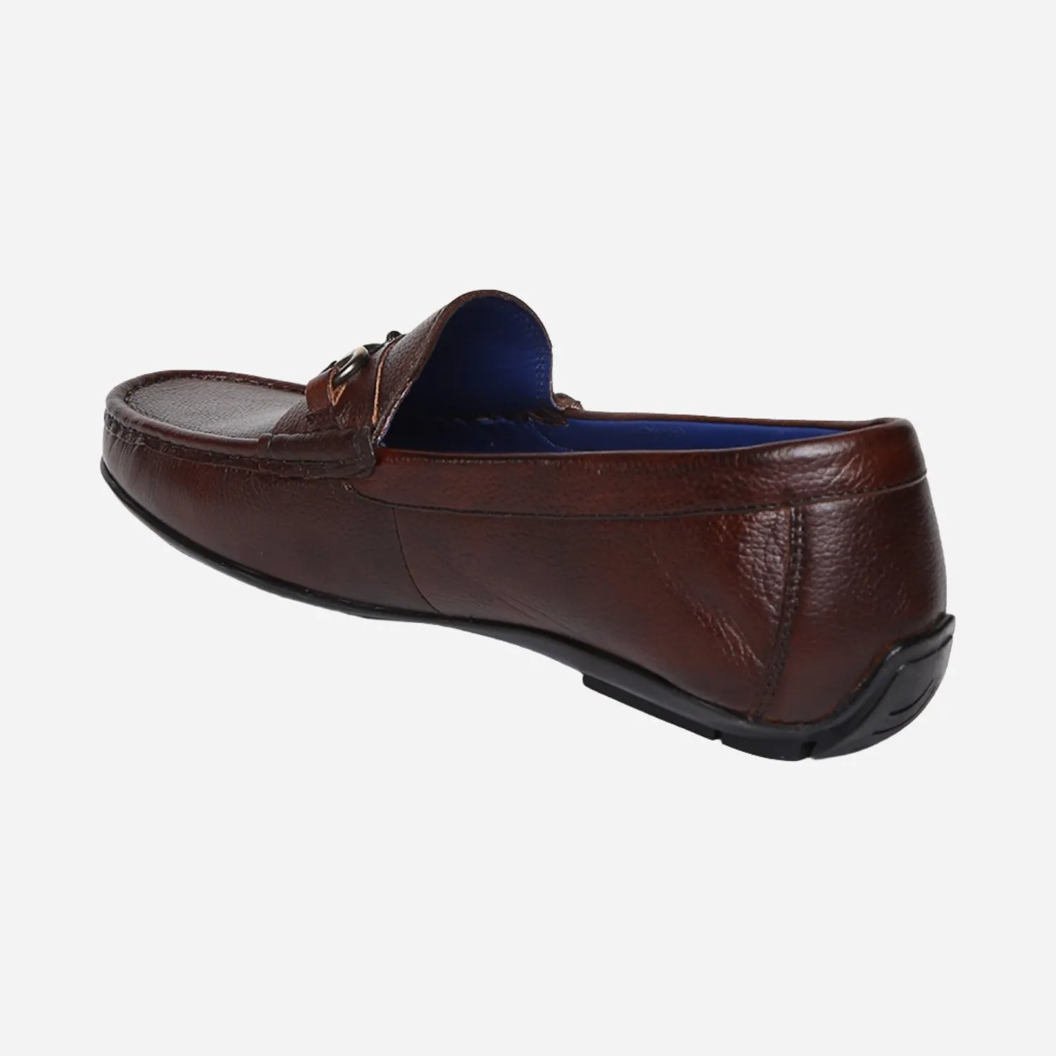 Masabih Genuine Milled Leather Brown Mocassin Shoes with Saddle Ornament for Men