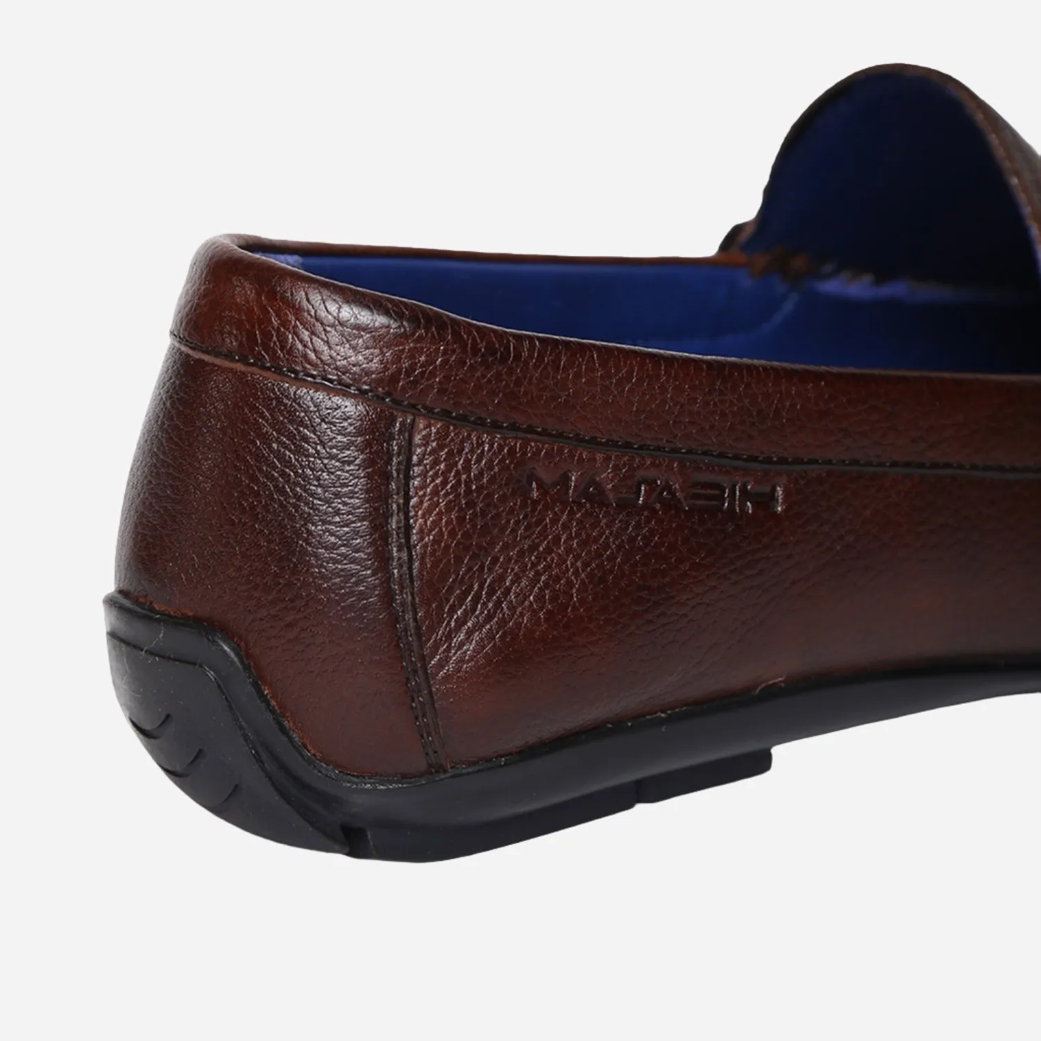 Masabih Genuine Milled Leather Brown Mocassin Shoes with Saddle Ornament for Men
