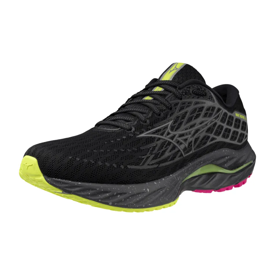 Mizuno Unisex Wave Inspire 20 Running Shoes in Black/Silver/Sunny Lime AW24