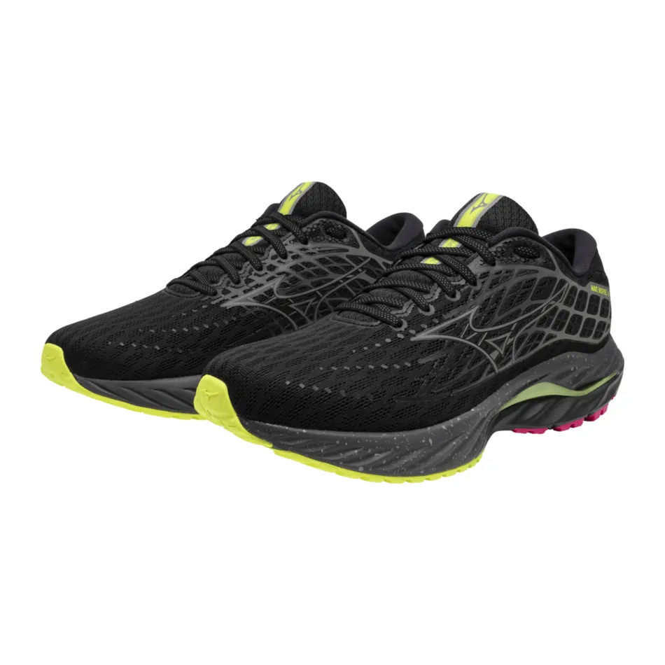 Mizuno Unisex Wave Inspire 20 Running Shoes in Black/Silver/Sunny Lime AW24