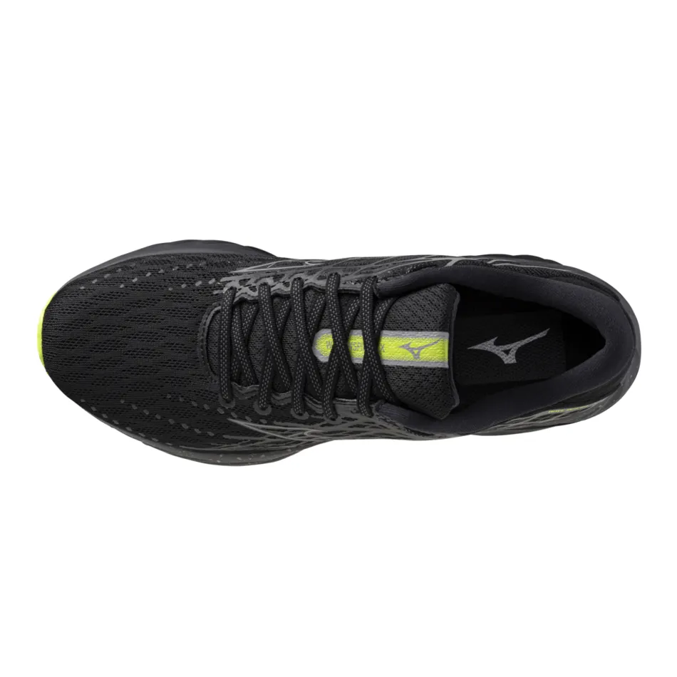 Mizuno Unisex Wave Inspire 20 Running Shoes in Black/Silver/Sunny Lime AW24