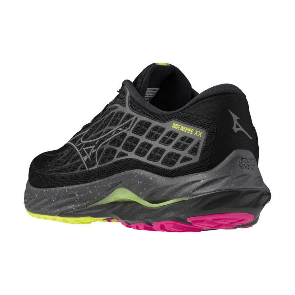 Mizuno Unisex Wave Inspire 20 Running Shoes in Black/Silver/Sunny Lime AW24