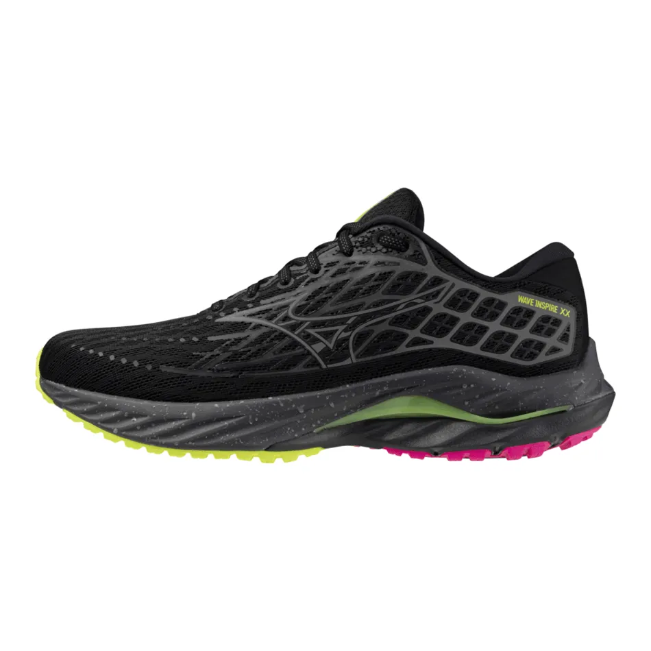 Mizuno Unisex Wave Inspire 20 Running Shoes in Black/Silver/Sunny Lime AW24