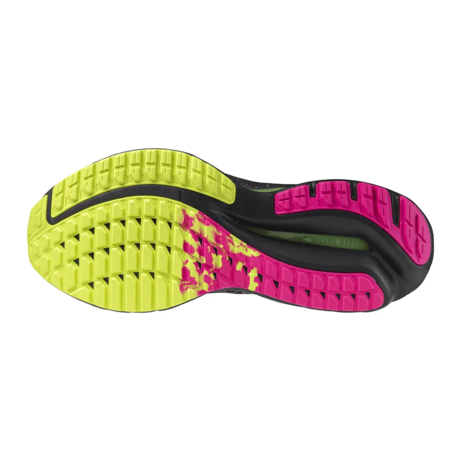 Mizuno Unisex Wave Inspire 20 Running Shoes in Black/Silver/Sunny Lime AW24