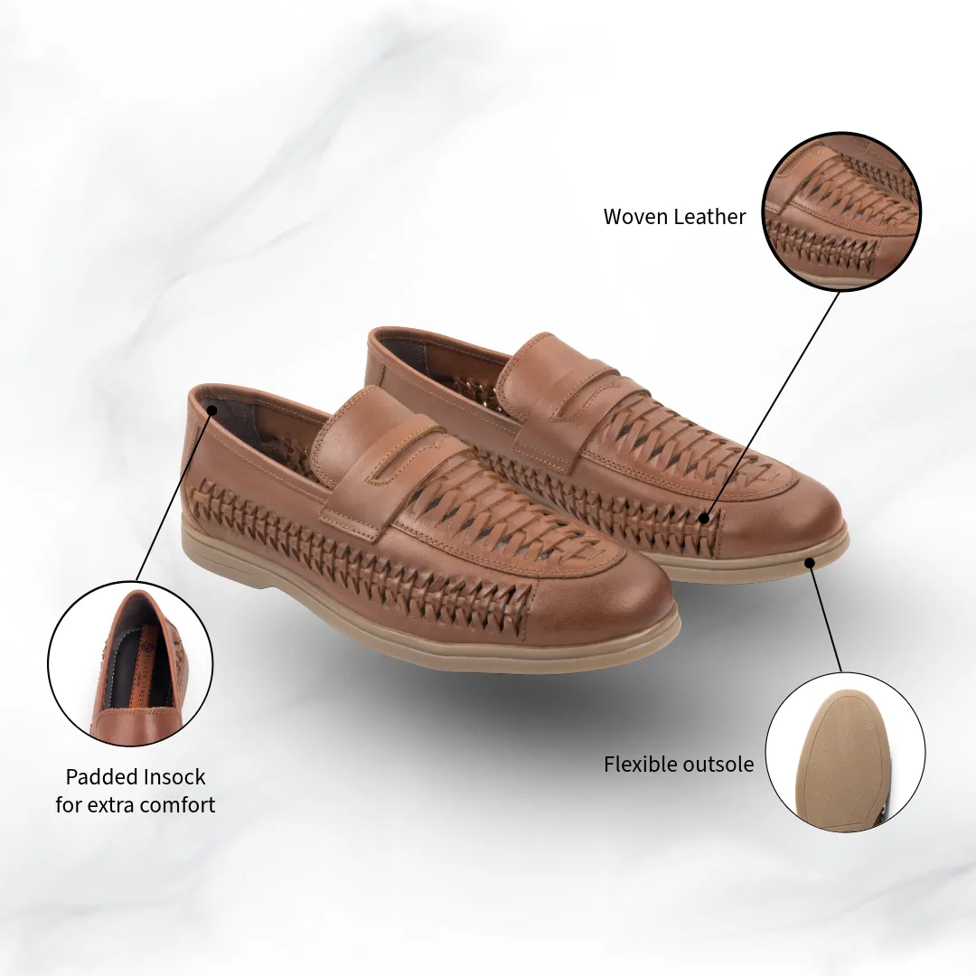 Perth Leather Woven Loafer - Brown