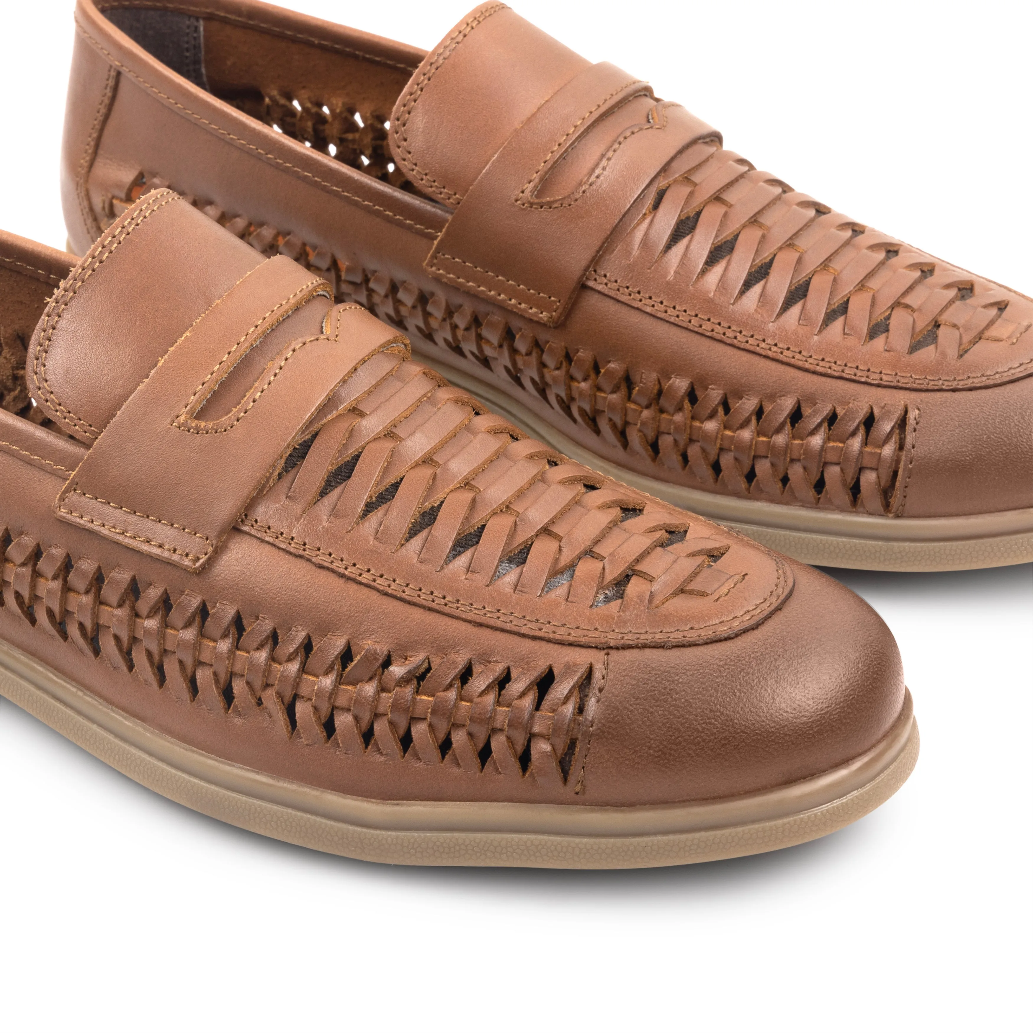 Perth Leather Woven Loafer - Brown