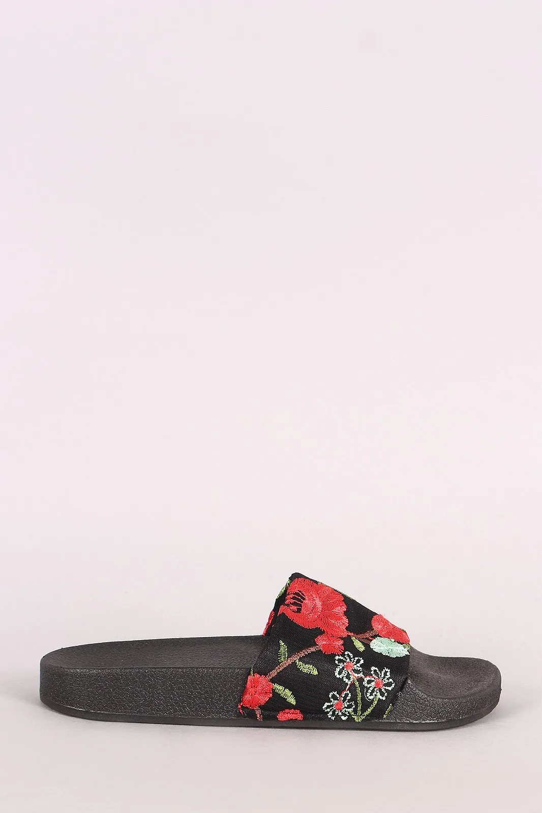 Qupid Floral Embroidery Slide Sandal