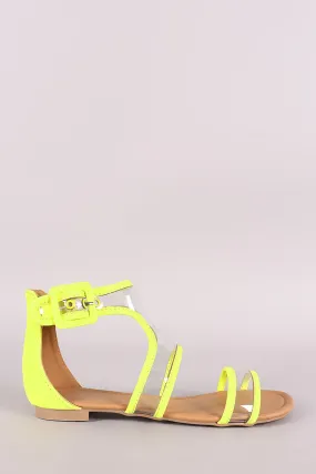 Qupid Nubuck Trim Clear Gladiator Flat Sandal