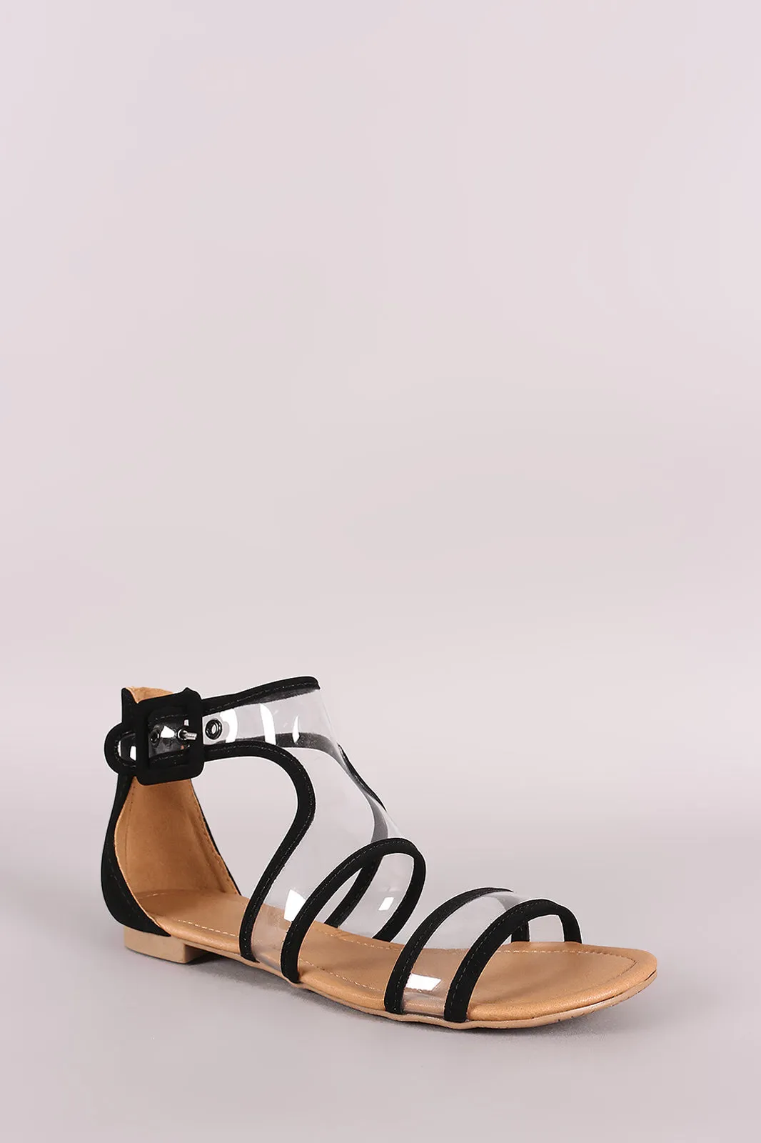 Qupid Nubuck Trim Clear Gladiator Flat Sandal