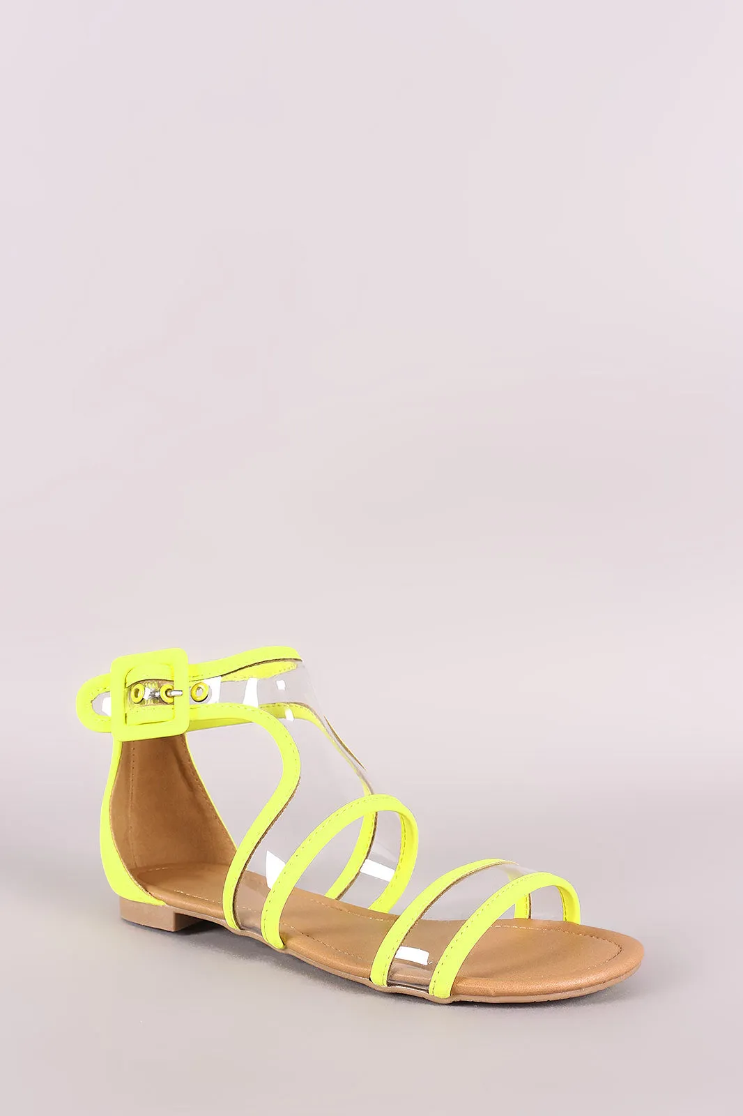 Qupid Nubuck Trim Clear Gladiator Flat Sandal