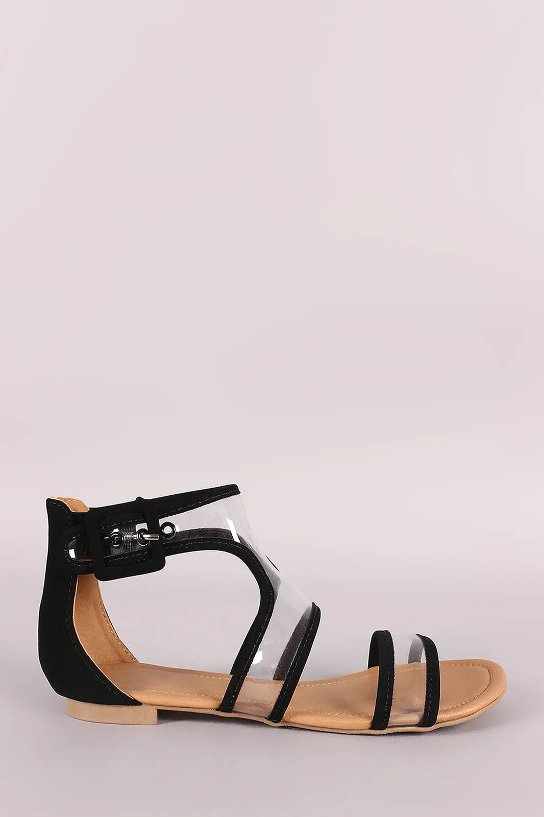Qupid Nubuck Trim Clear Gladiator Flat Sandal