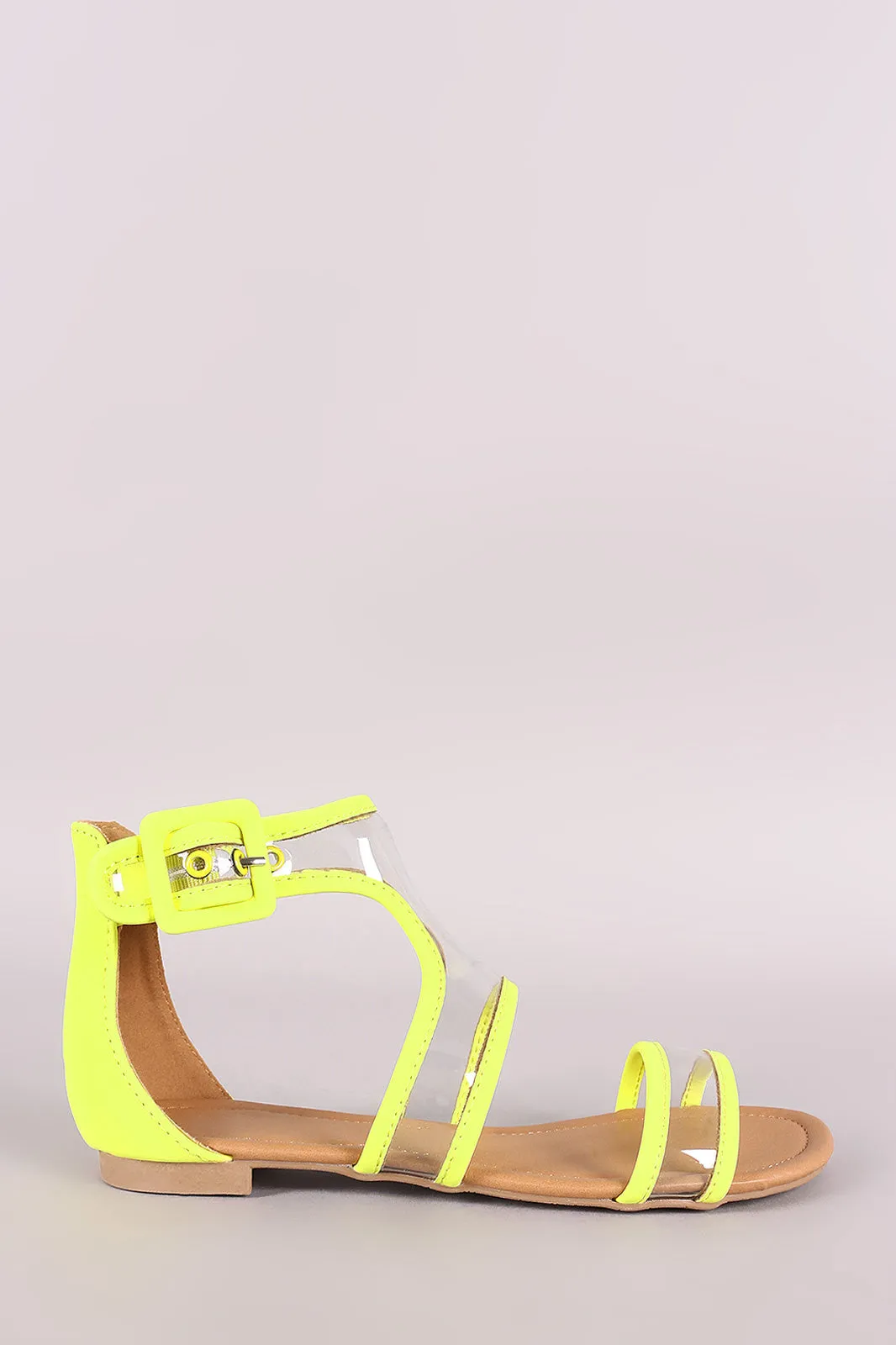 Qupid Nubuck Trim Clear Gladiator Flat Sandal