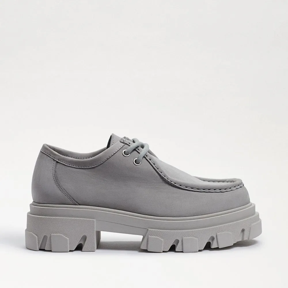 Sam Edelman Danice Alloy Light Grey Chunky Block Heel Lug Sole Slip On Loafers