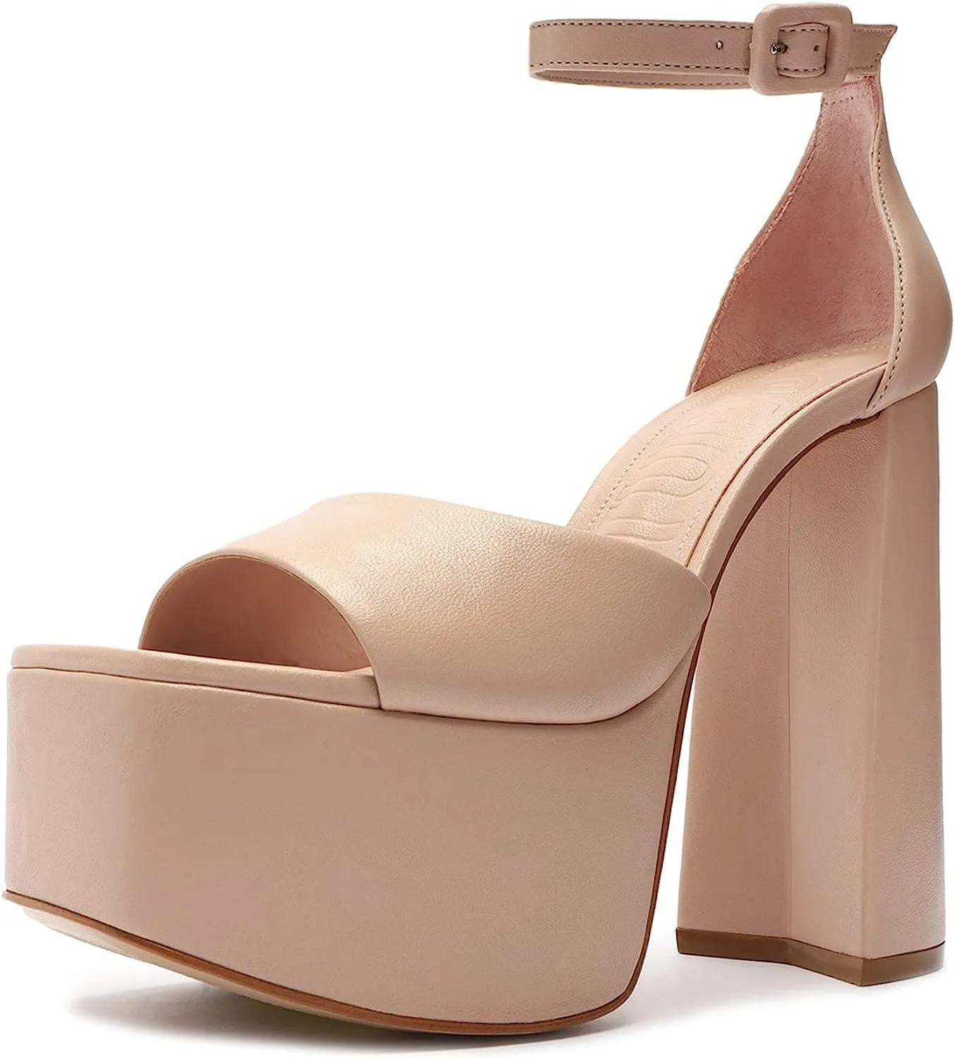 Schutz Lenne/Elsie Sweet Rose Ankle Strap Open Toe Block Heel Platform Sandals