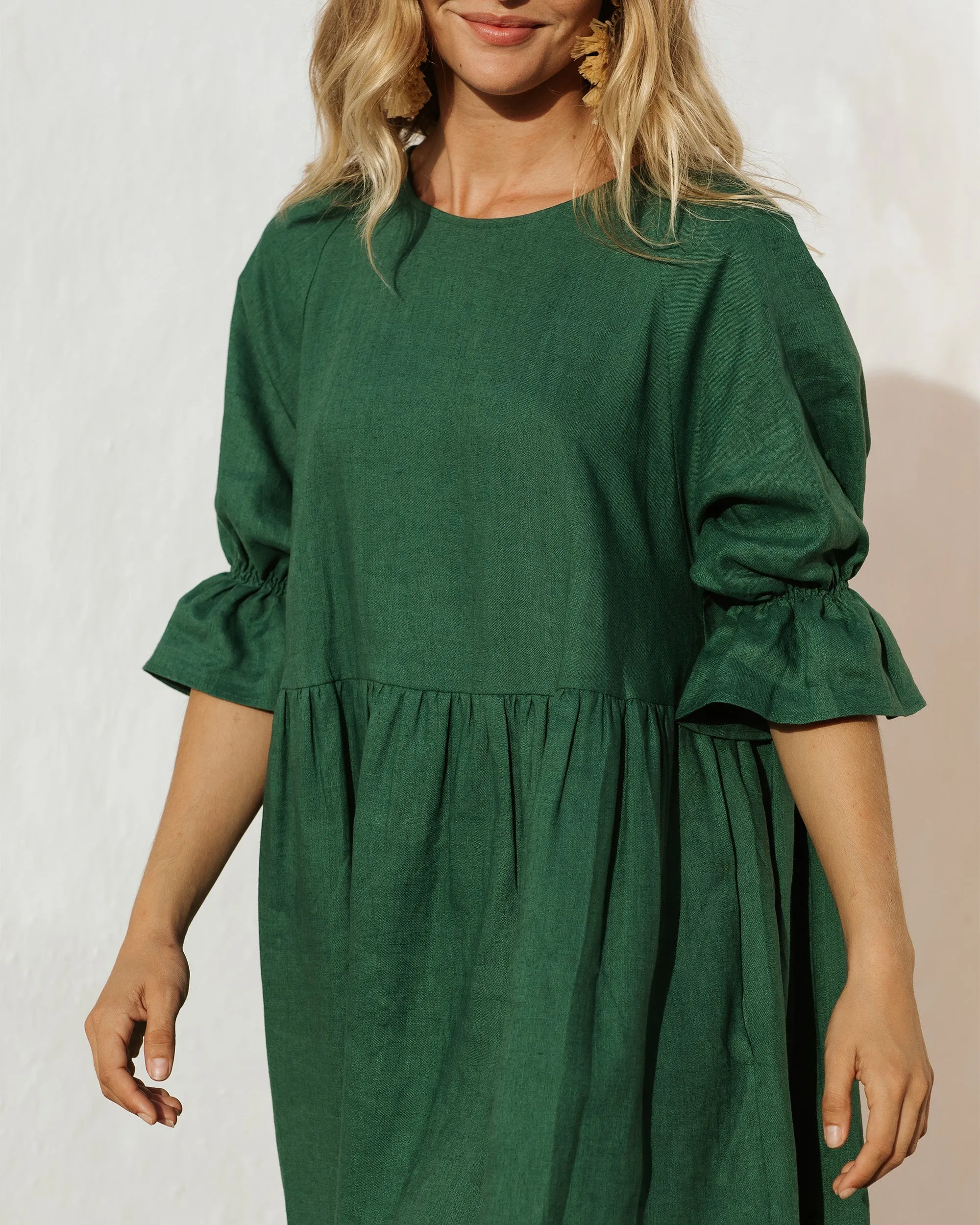 Voluminous linen dress NERJA in Green