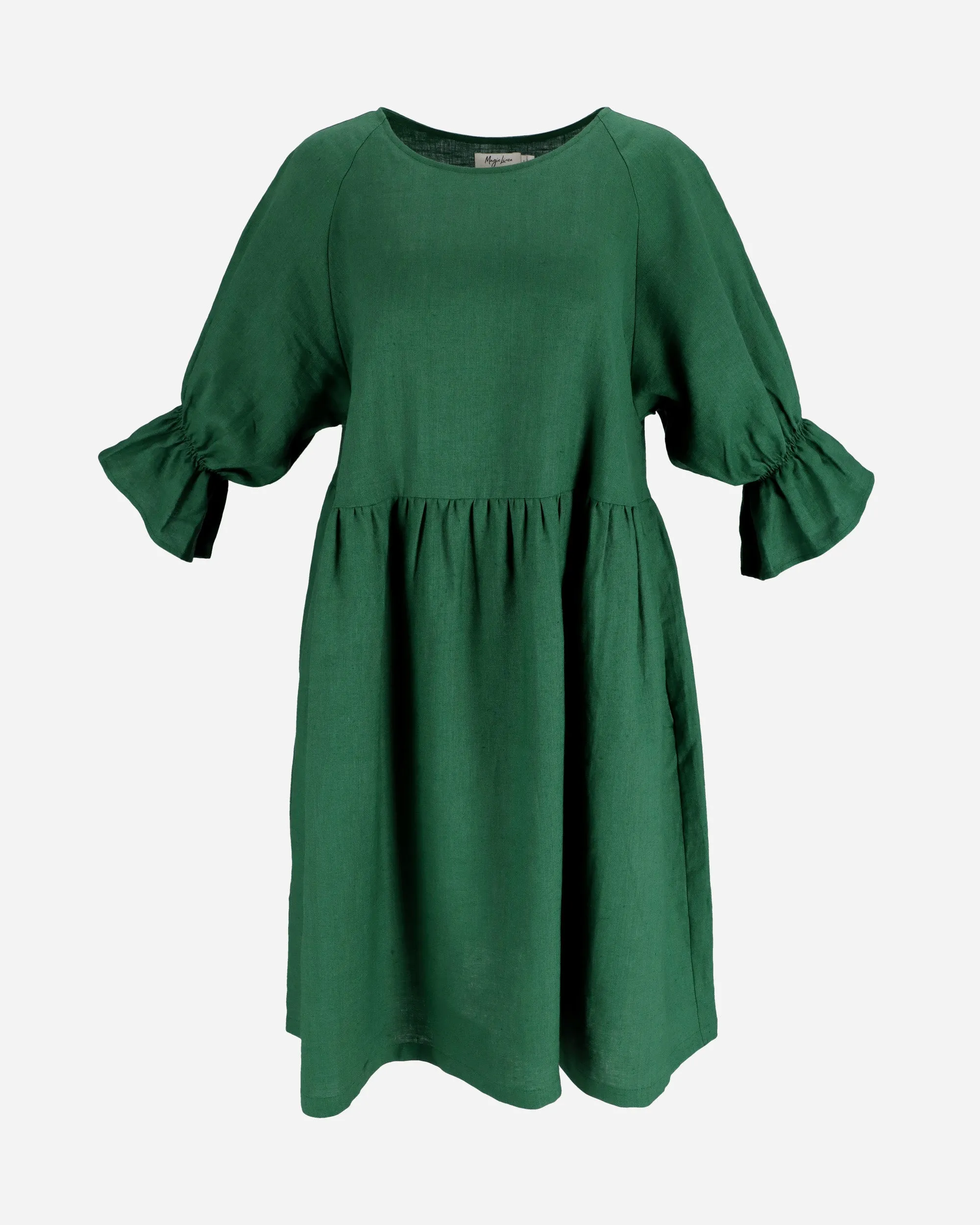 Voluminous linen dress NERJA in Green