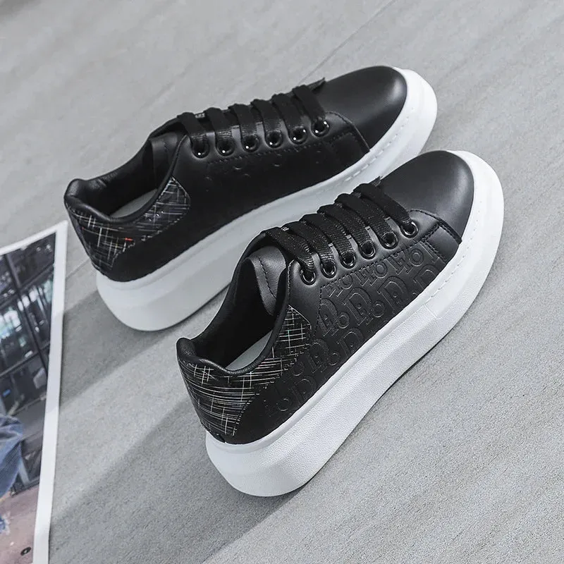 Women's Fashion Platform Sneakers – Casual White Flats with Thick Sole, Breathable Vulcanized Shoes for Spring & Autumn